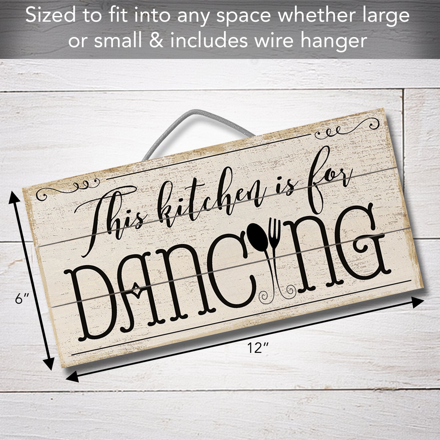 Kitchen Is For Dancing Decorative Pallet Wood Sign 12" x 6" Made in the USA Wire Hanger Doubles as an Easel