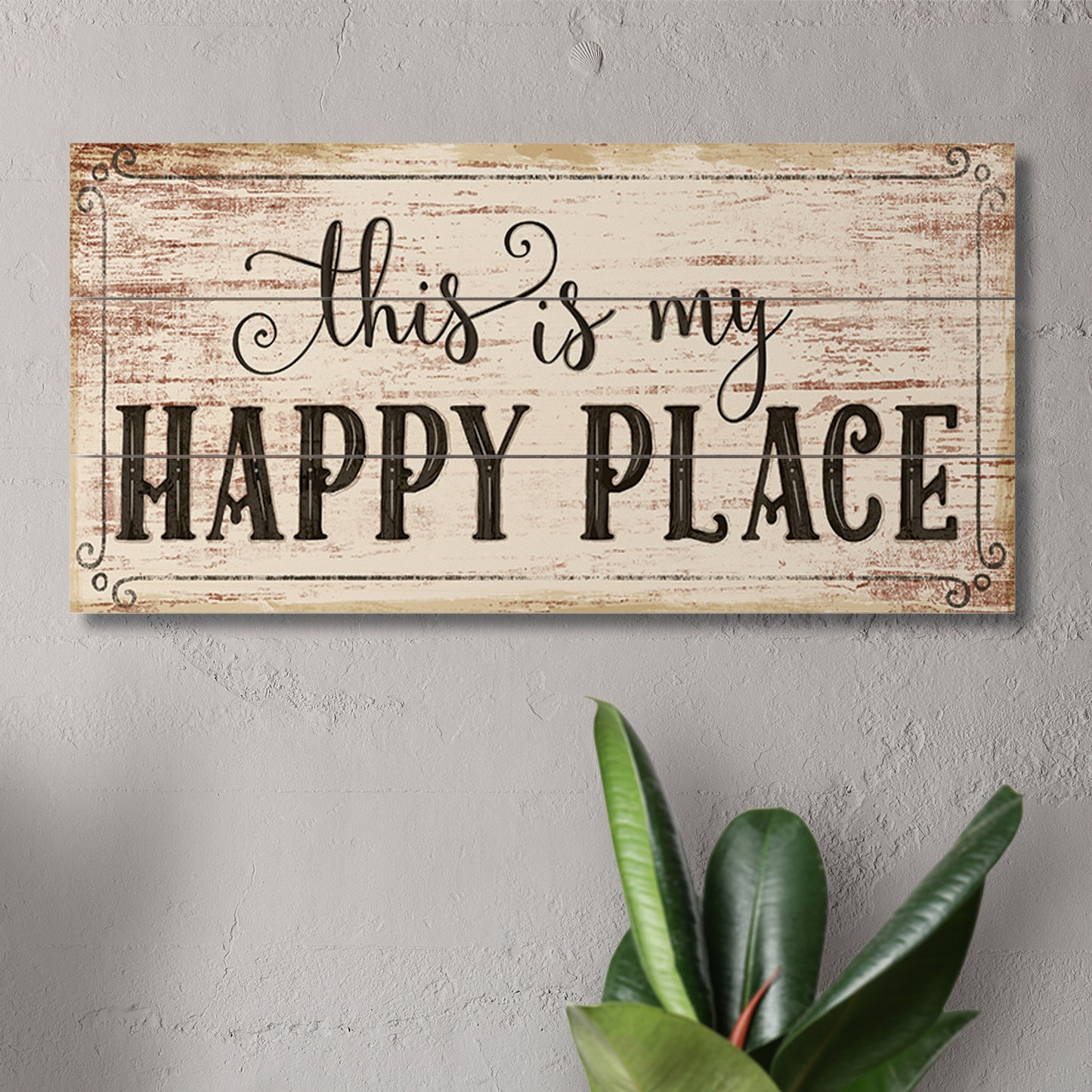 Highland Home My Happy Place Decorative Pallet Wood Sign 12" x 6" Made in the USA Wire Hanger Included that Doubles as an Easel