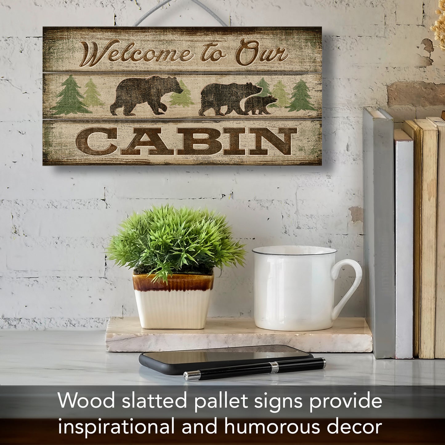 CounterArt Welcome To Our Cabin Decorative Slatted Pallet Wood Sign 12" by 6" Made in the USA