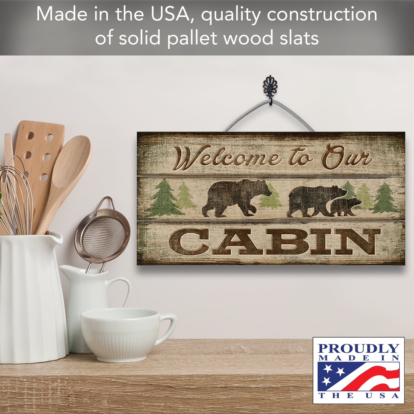 CounterArt Welcome To Our Cabin Decorative Slatted Pallet Wood Sign 12" by 6" Made in the USA