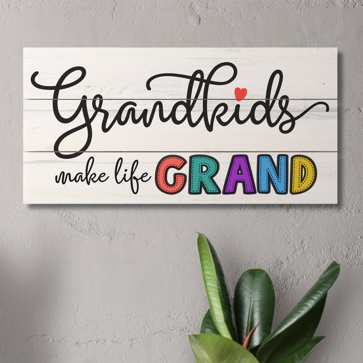 Grandkids Make Life Grand Decorative Pallet Wood Sign 12" x 6" Made in the USA Wire Hanger Doubles as an Easel