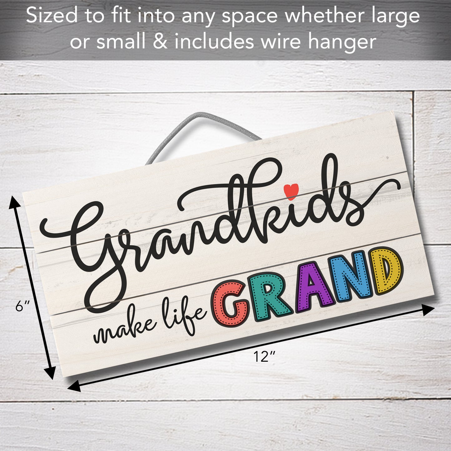 Grandkids Make Life Grand Decorative Pallet Wood Sign 12" x 6" Made in the USA Wire Hanger Doubles as an Easel