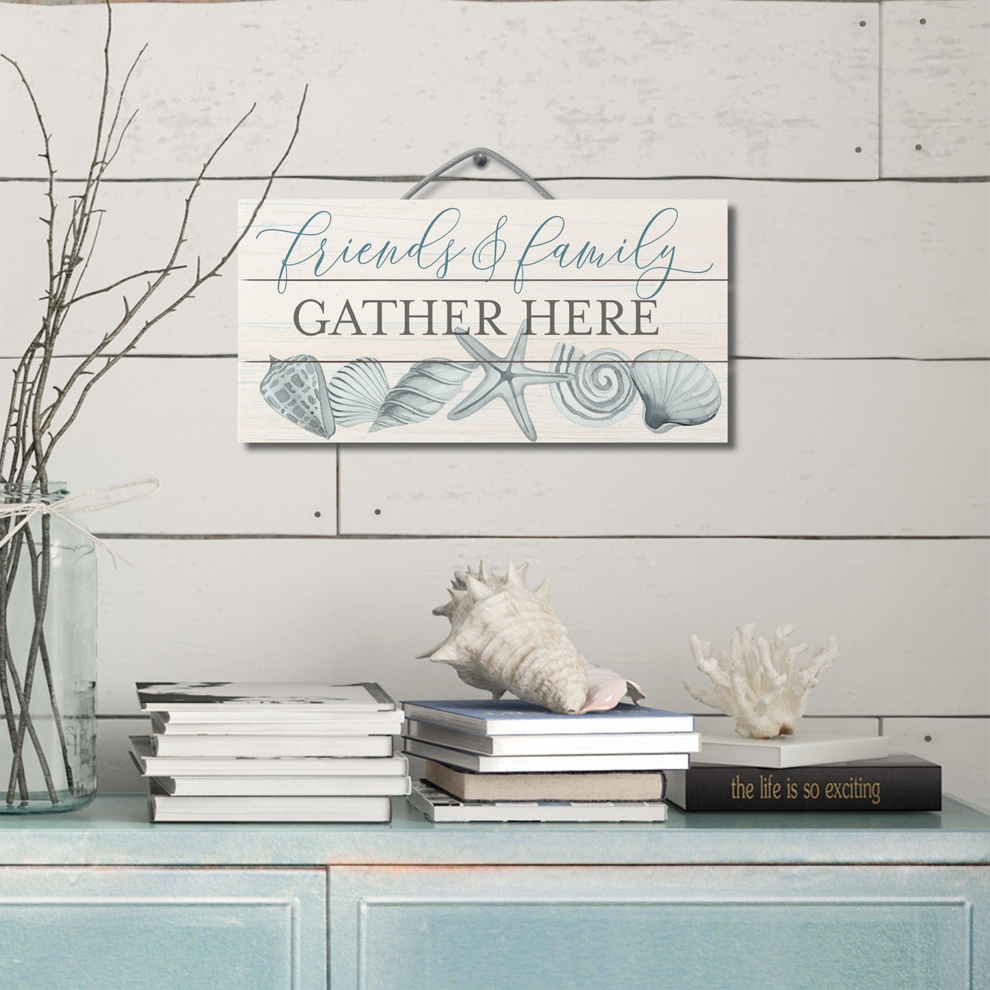 Friends & Family Decorative Slatted Pallet Wood Beach Sign 12" x 6" Made in the USA Wire Hanger Doubles as an Easel