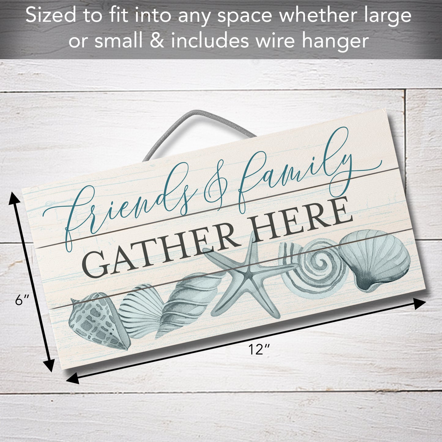 Friends & Family Decorative Slatted Pallet Wood Beach Sign 12" x 6" Made in the USA Wire Hanger Doubles as an Easel