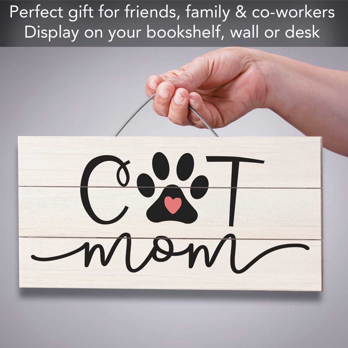 CounterArt Cat Mom Decorative Slatted Pallet Wood Sign 12" by 6" Made in the USA
