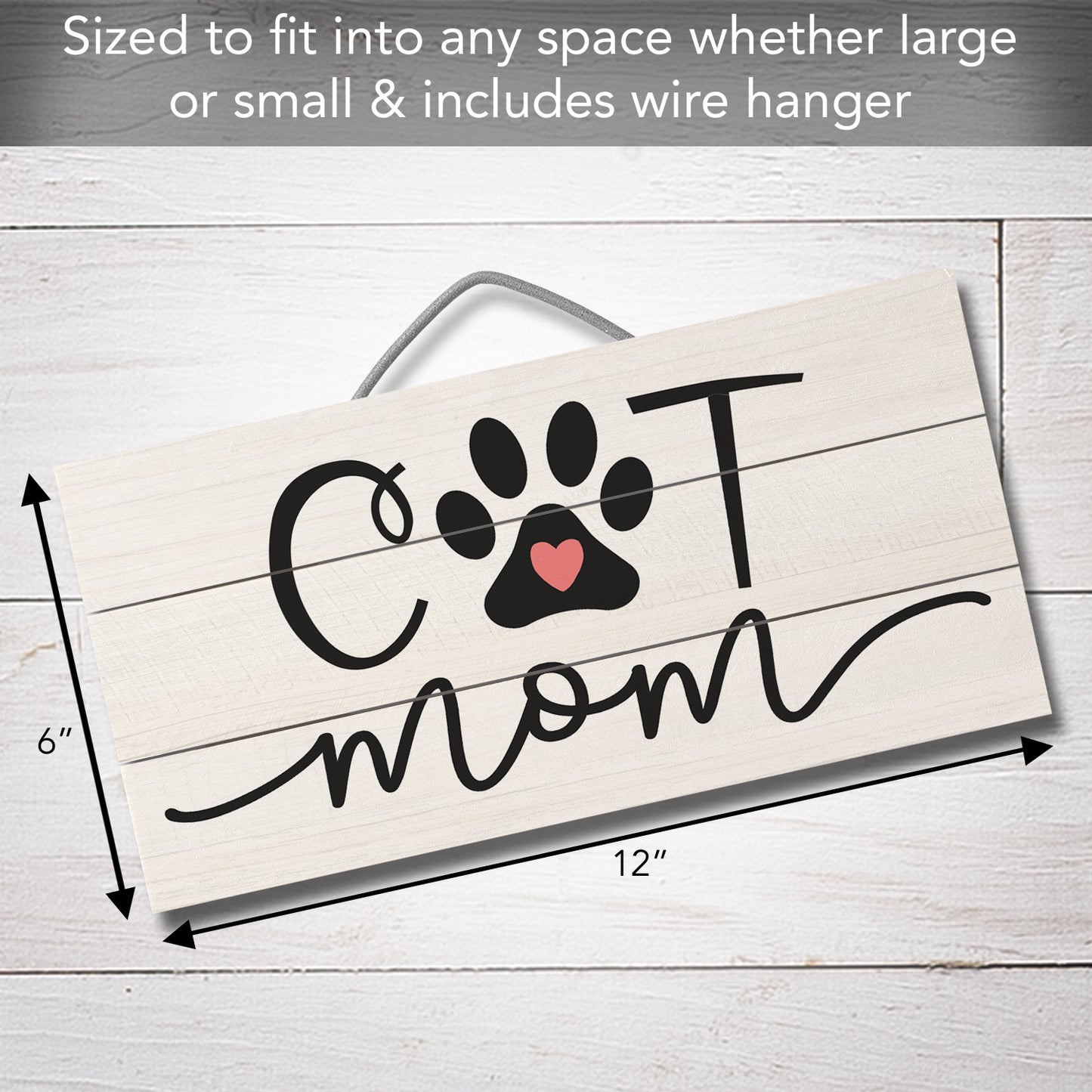 CounterArt Cat Mom Decorative Slatted Pallet Wood Sign 12" by 6" Made in the USA