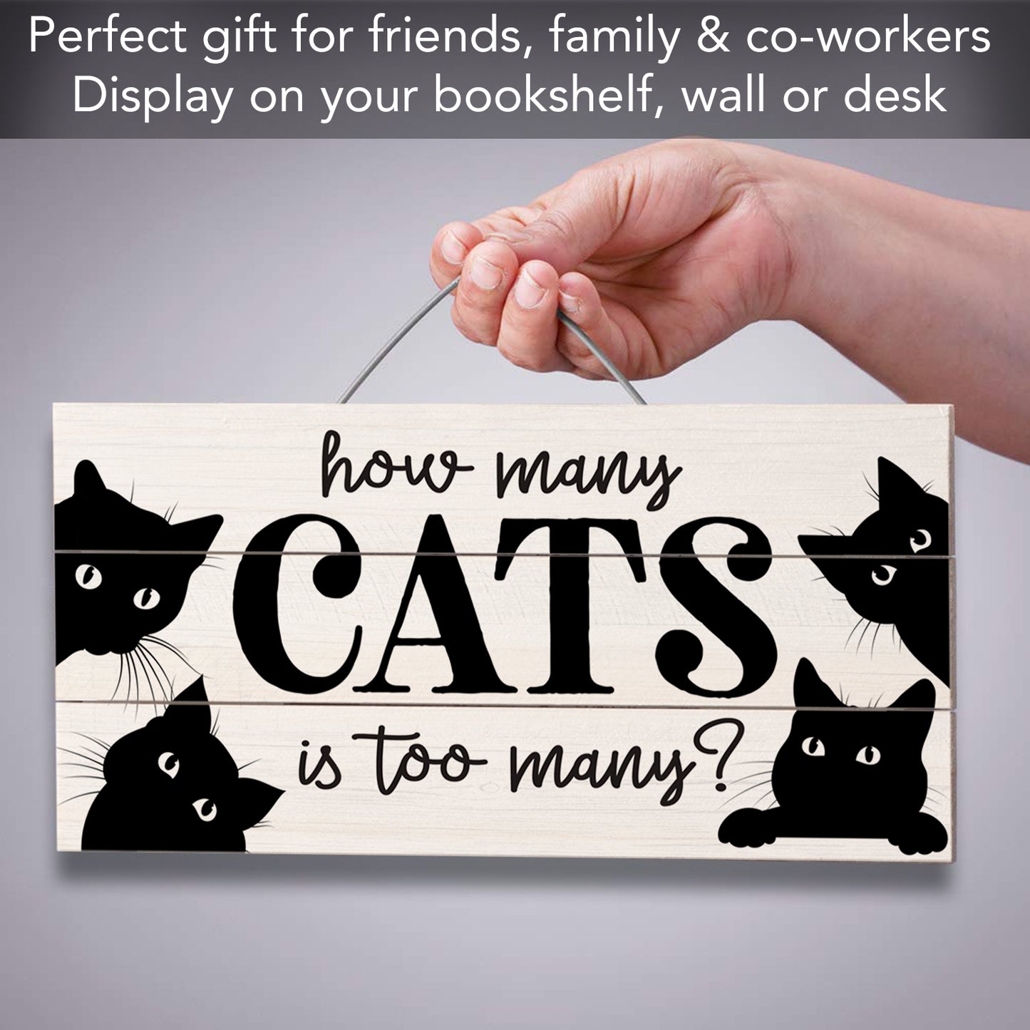 How Many Cats Decorative Slatted Pallet Wood Sign 12" x 6" Made in the USA Wire Hanger Doubles as an Easel