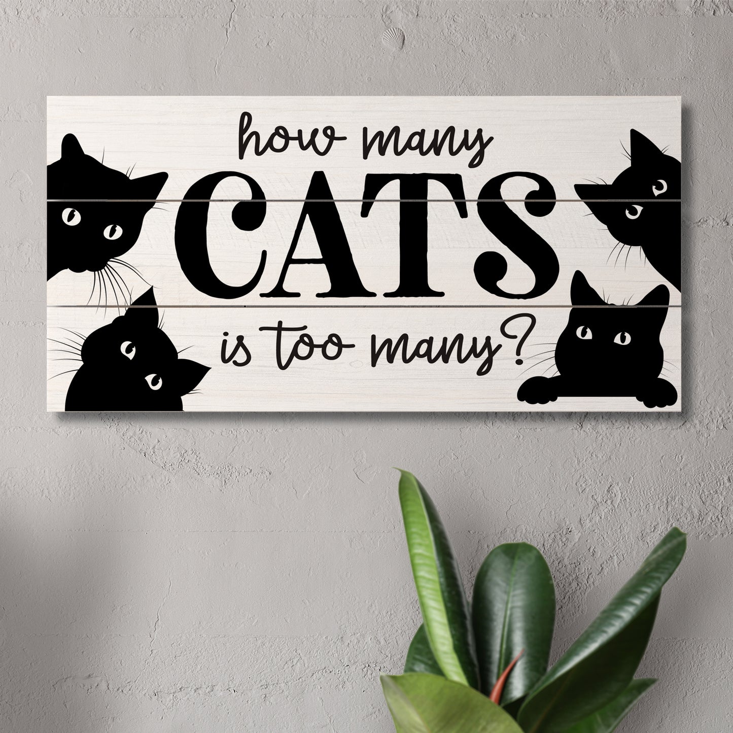 How Many Cats Decorative Slatted Pallet Wood Sign 12" x 6" Made in the USA Wire Hanger Doubles as an Easel