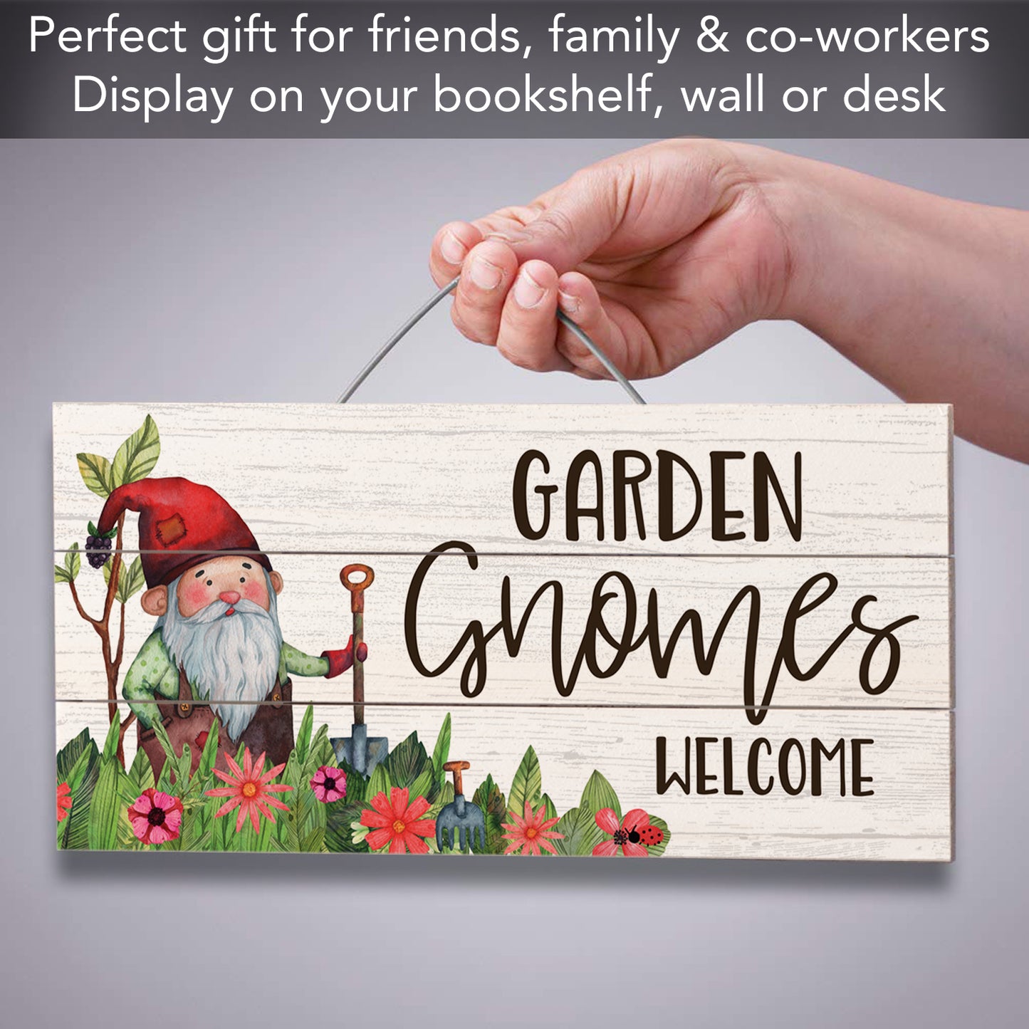CounterArt Garden Gnomes Decorative Slatted Pallet Wood Sign 12" by 6" Made in the USA