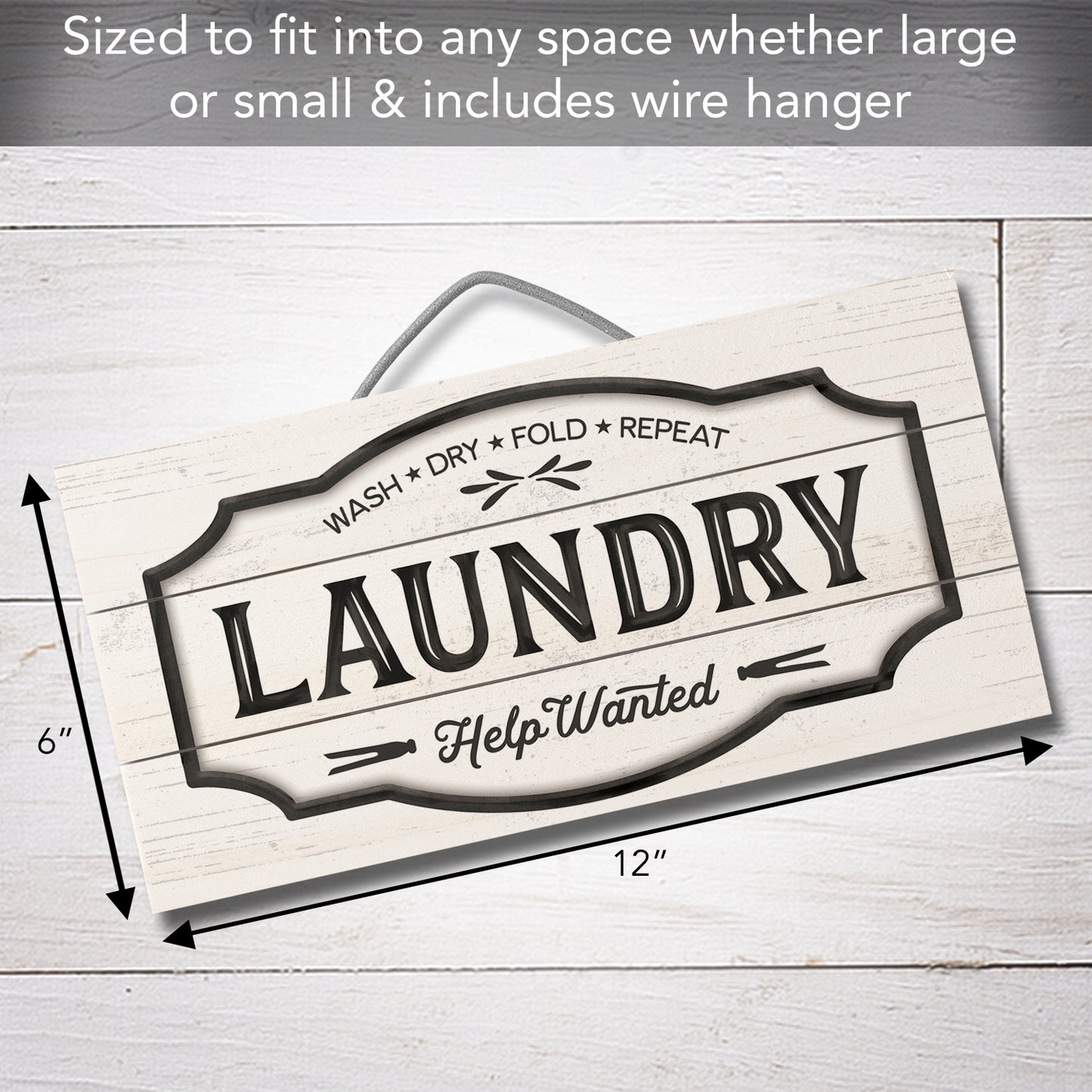 Laundry Decorative Slatted Pallet Wood Sign 12" by 6" Made in the USA Wire Hanger Doubles as an Easel