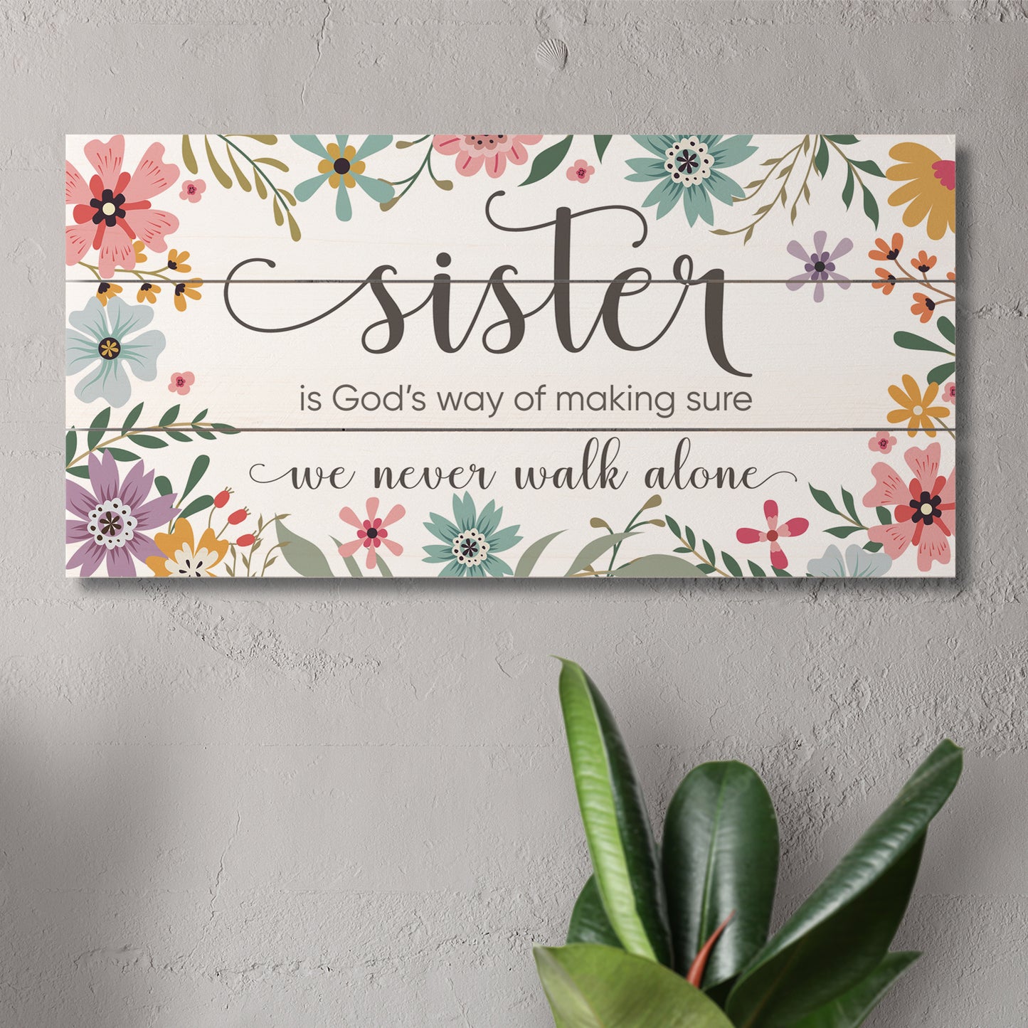 Sister Is God's Way Decorative Slatted Pallet Wood Sign 12" by 6" Made in the USA Wire Hanger Doubles as an Easel
