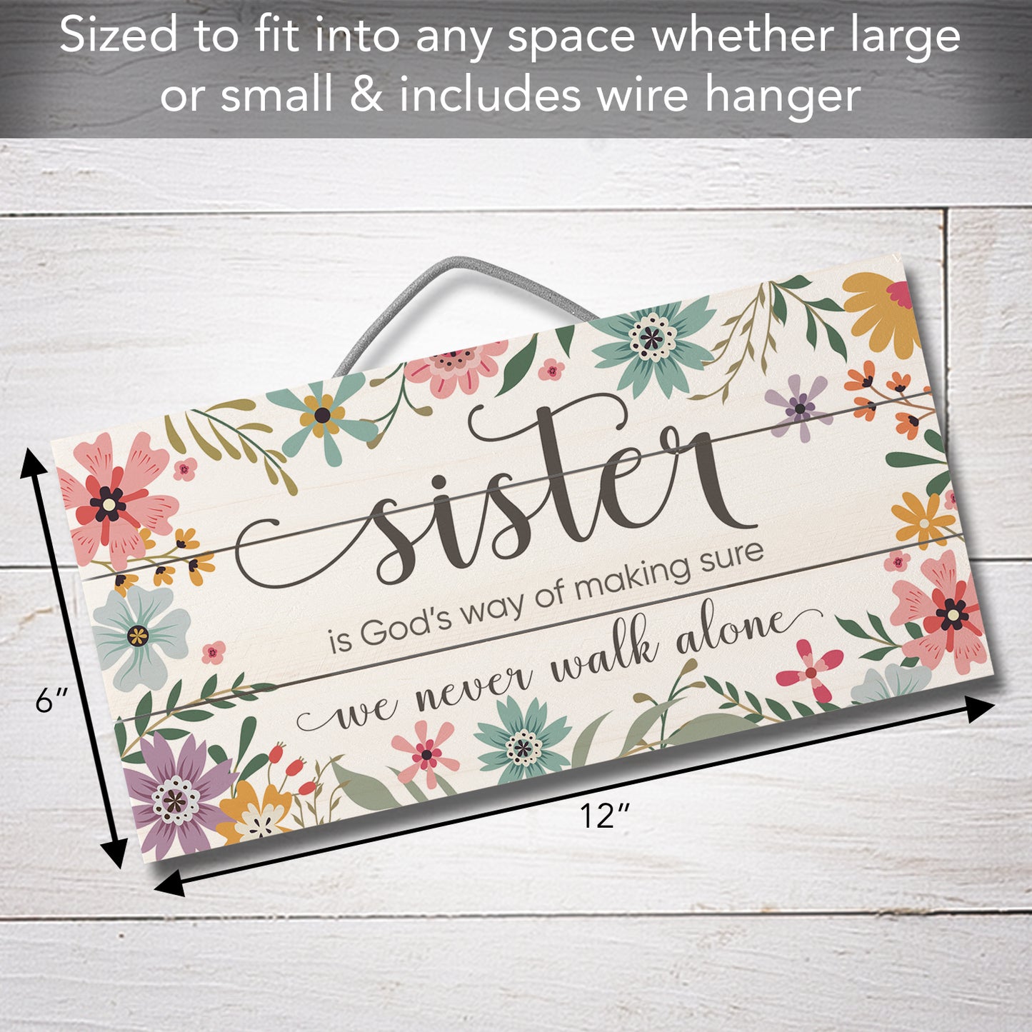 Sister Is God's Way Decorative Slatted Pallet Wood Sign 12" by 6" Made in the USA Wire Hanger Doubles as an Easel