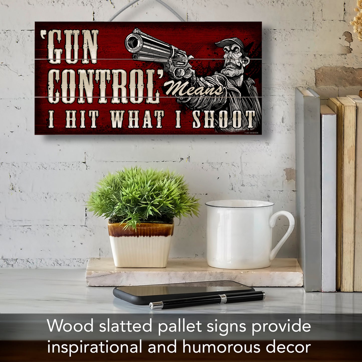 CounterArt Gun Control Decorative Slatted Pallet Wood Sign 12" by 6" Made in the USA