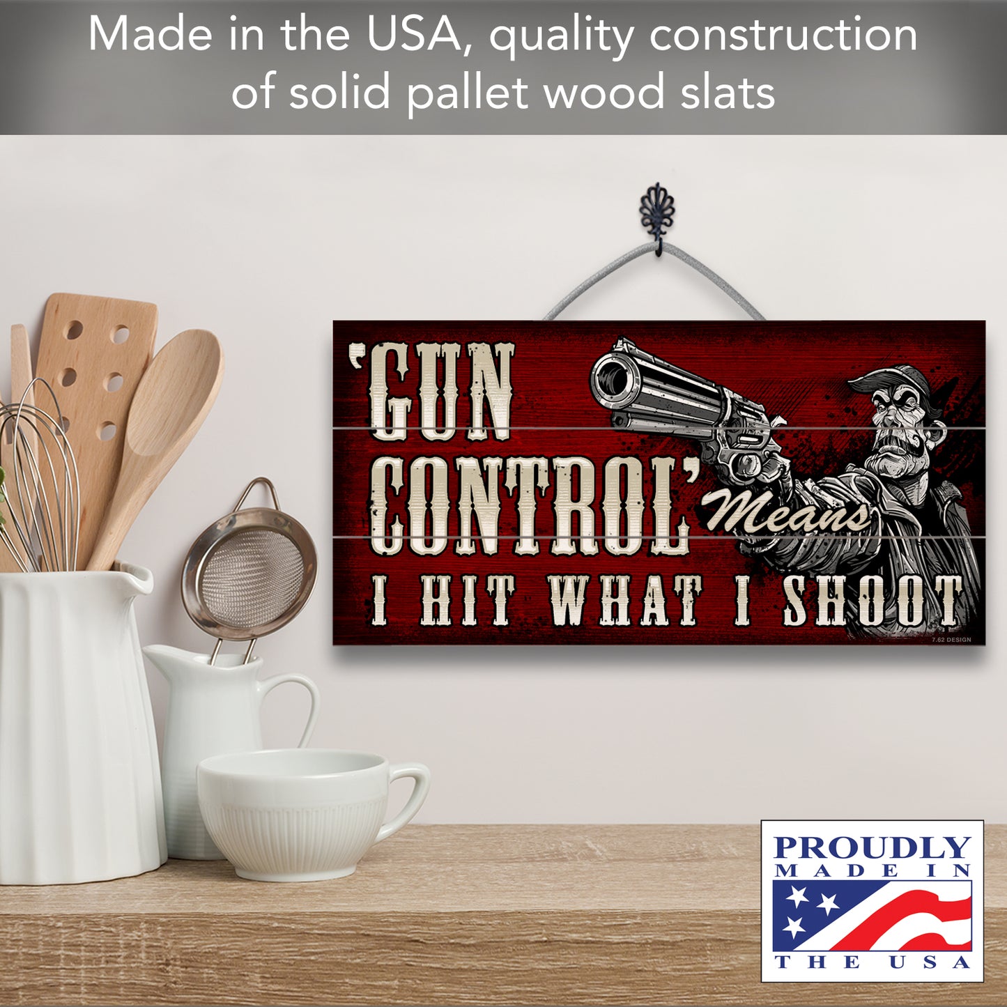 CounterArt Gun Control Decorative Slatted Pallet Wood Sign 12" by 6" Made in the USA