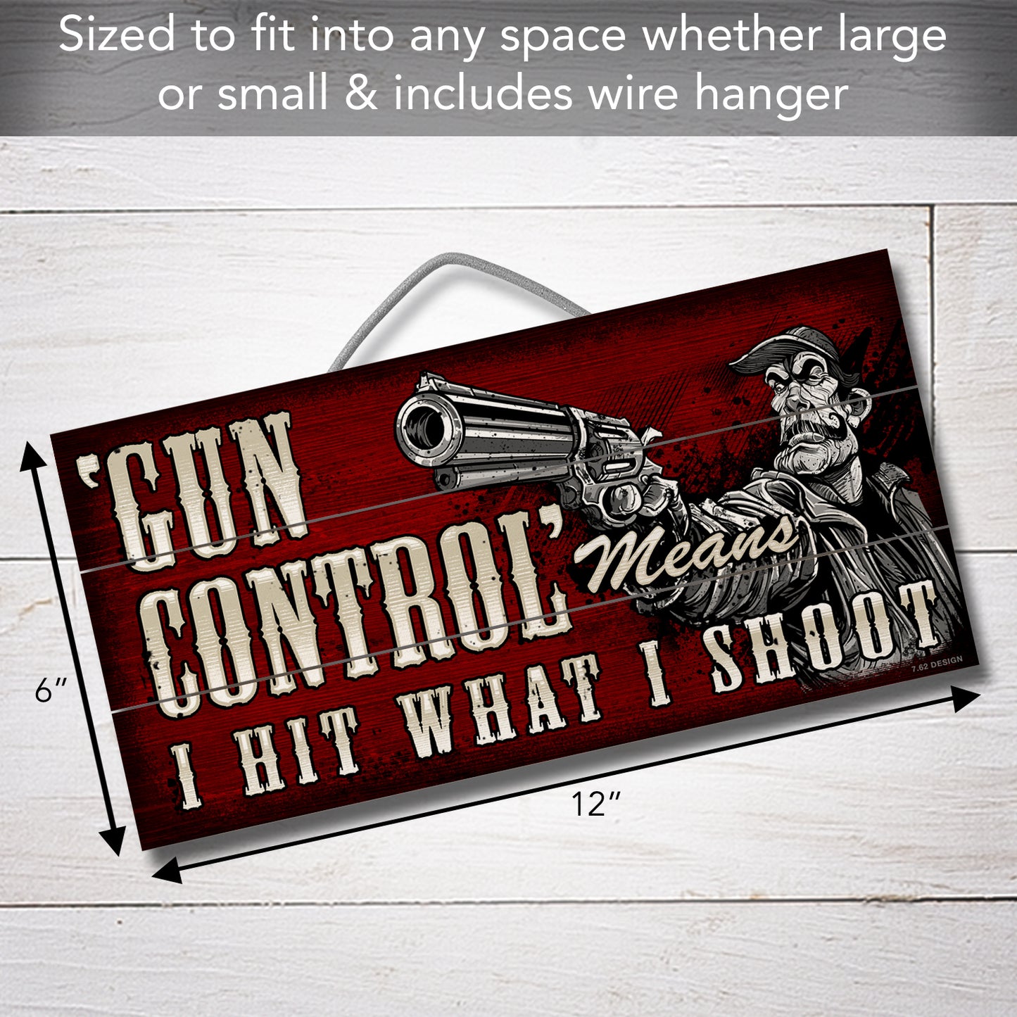 CounterArt Gun Control Decorative Slatted Pallet Wood Sign 12" by 6" Made in the USA