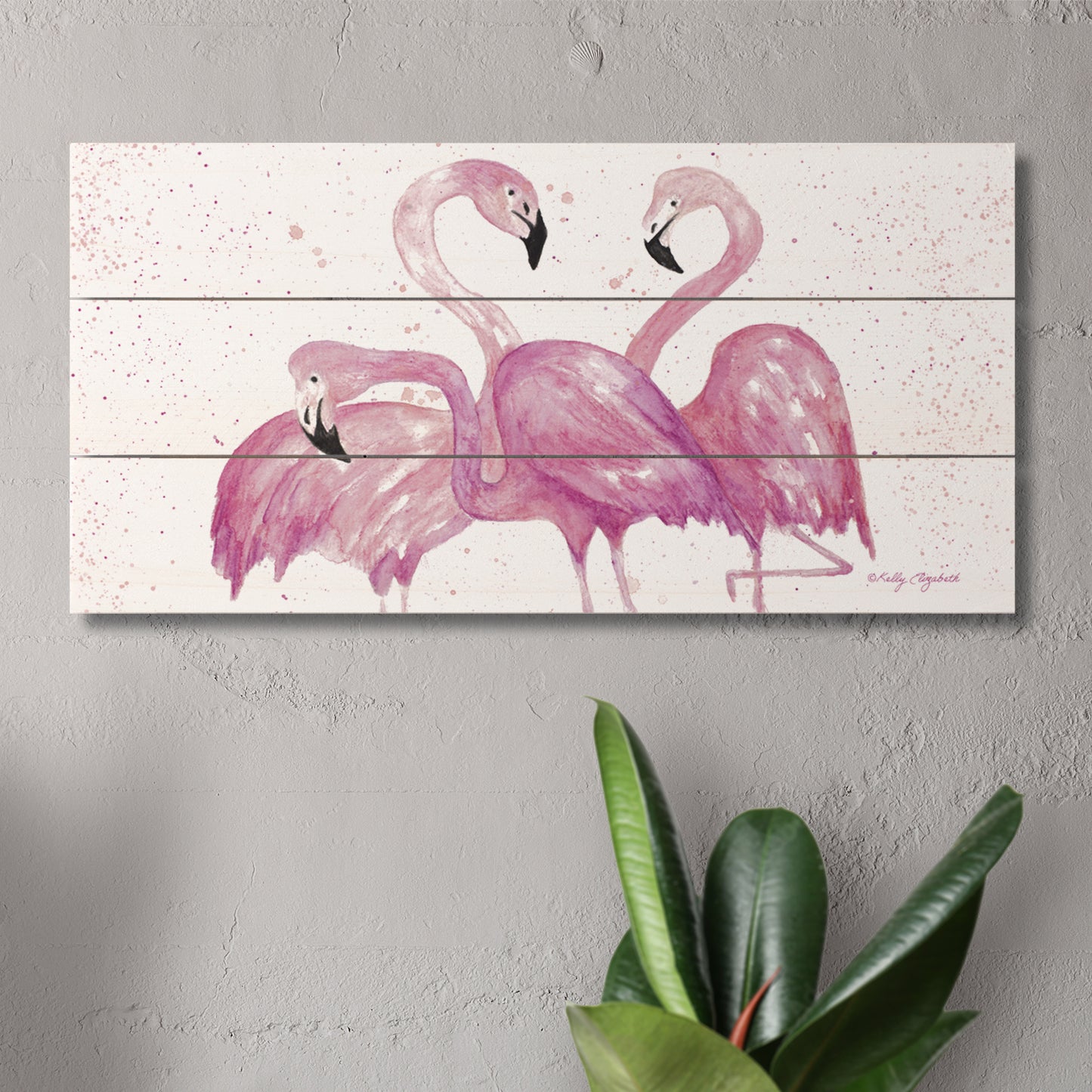 Fabulous Flamingos Decorative Slatted Pallet Wood Sign 12" by 6" Wire Hanger Doubles as Easel