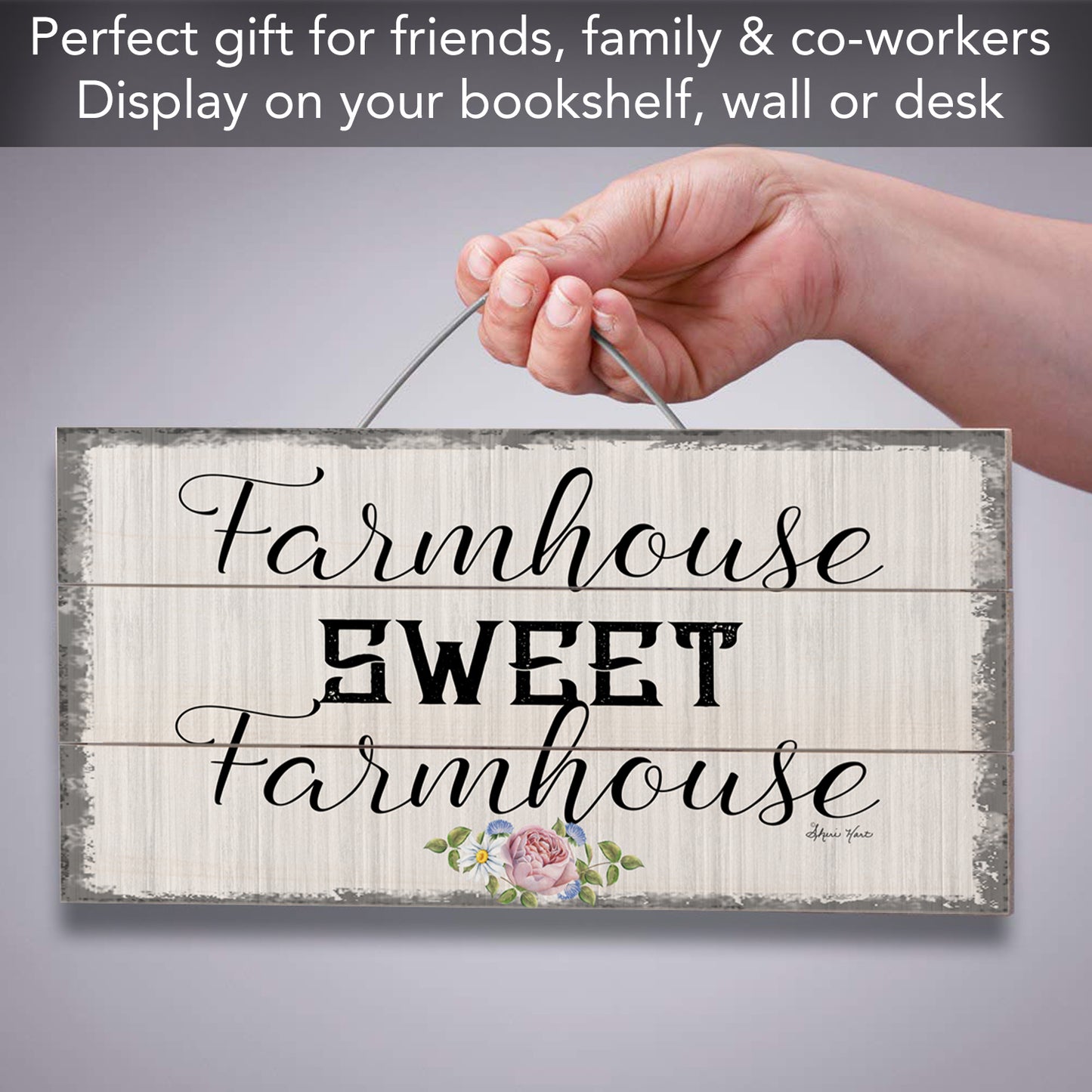 Farmhouse Decorative Slatted Pallet Wood Sign 12" by 6" Features Wire Hanger That Doubles As An Easel