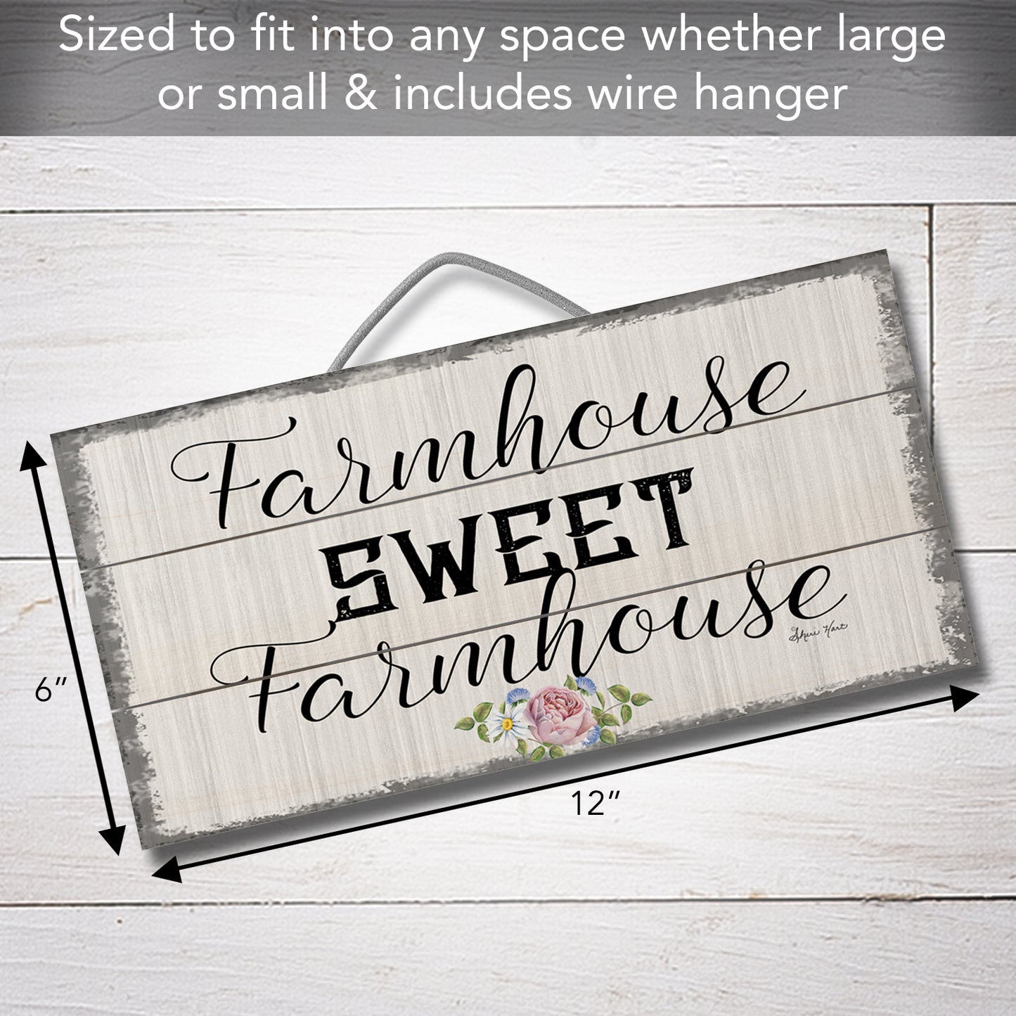Farmhouse Decorative Slatted Pallet Wood Sign 12" by 6" Features Wire Hanger That Doubles As An Easel