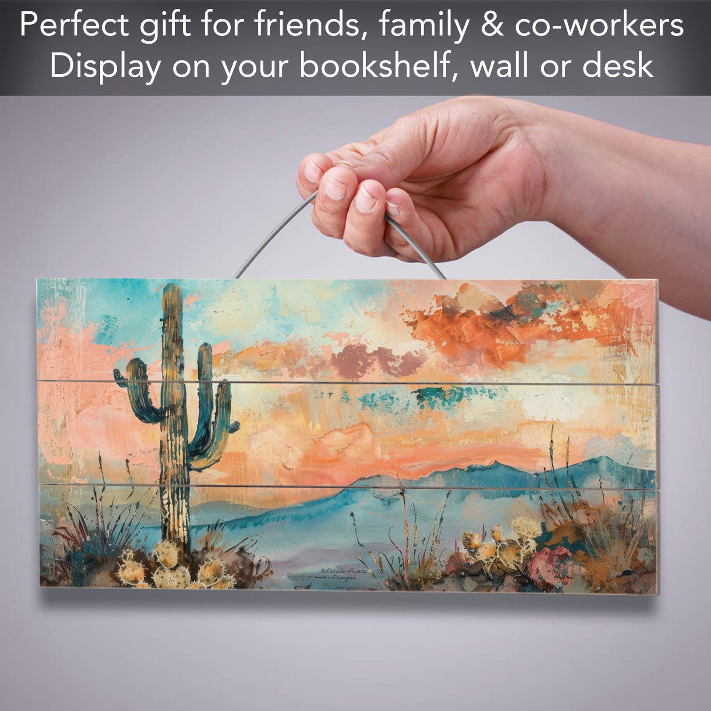 Highland Home Desert Dream Decorative Slatted Pallet Wood Sign 12" by 6" Features Wire Hanger That Doubles As An Easel
