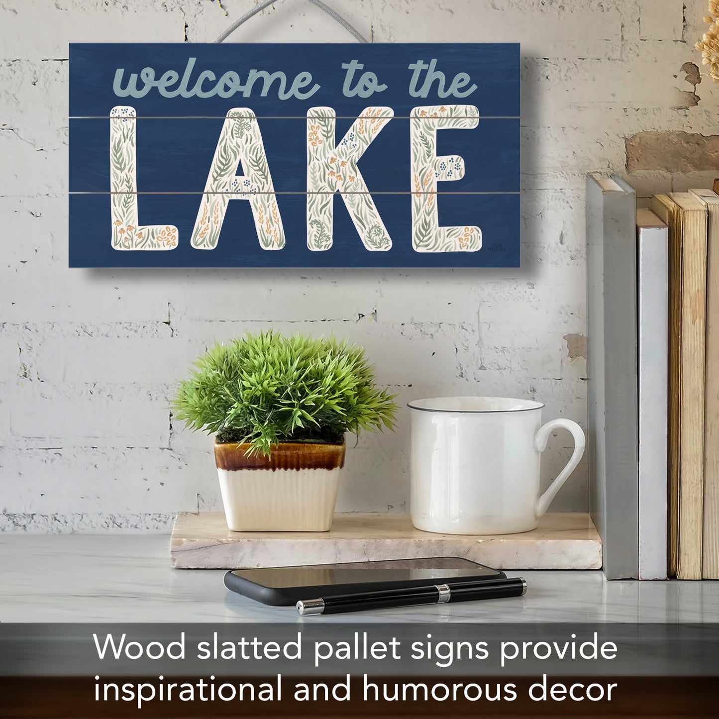 Lakeside Days Decorative Slatted Pallet Wood Sign 12" by 6" Wire Hanger Doubles as an Easel