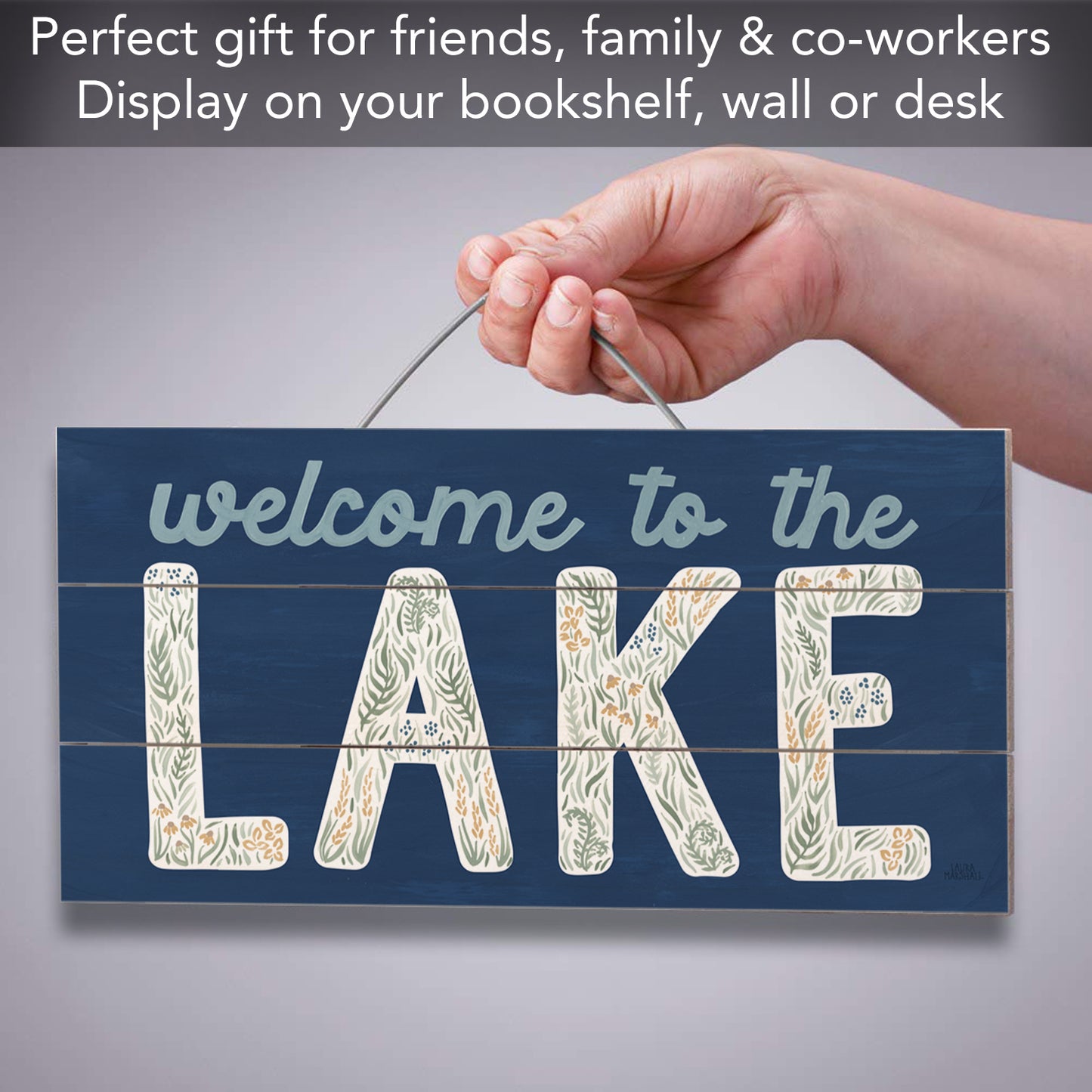 Lakeside Days Decorative Slatted Pallet Wood Sign 12" by 6" Wire Hanger Doubles as an Easel