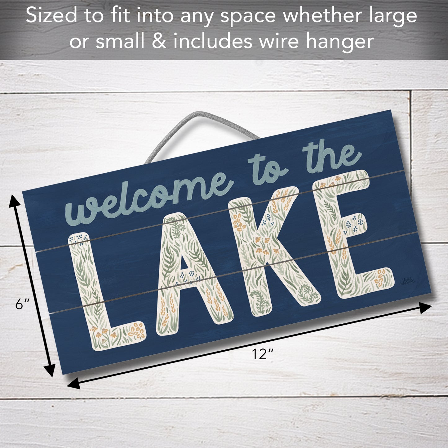 Lakeside Days Decorative Slatted Pallet Wood Sign 12" by 6" Wire Hanger Doubles as an Easel