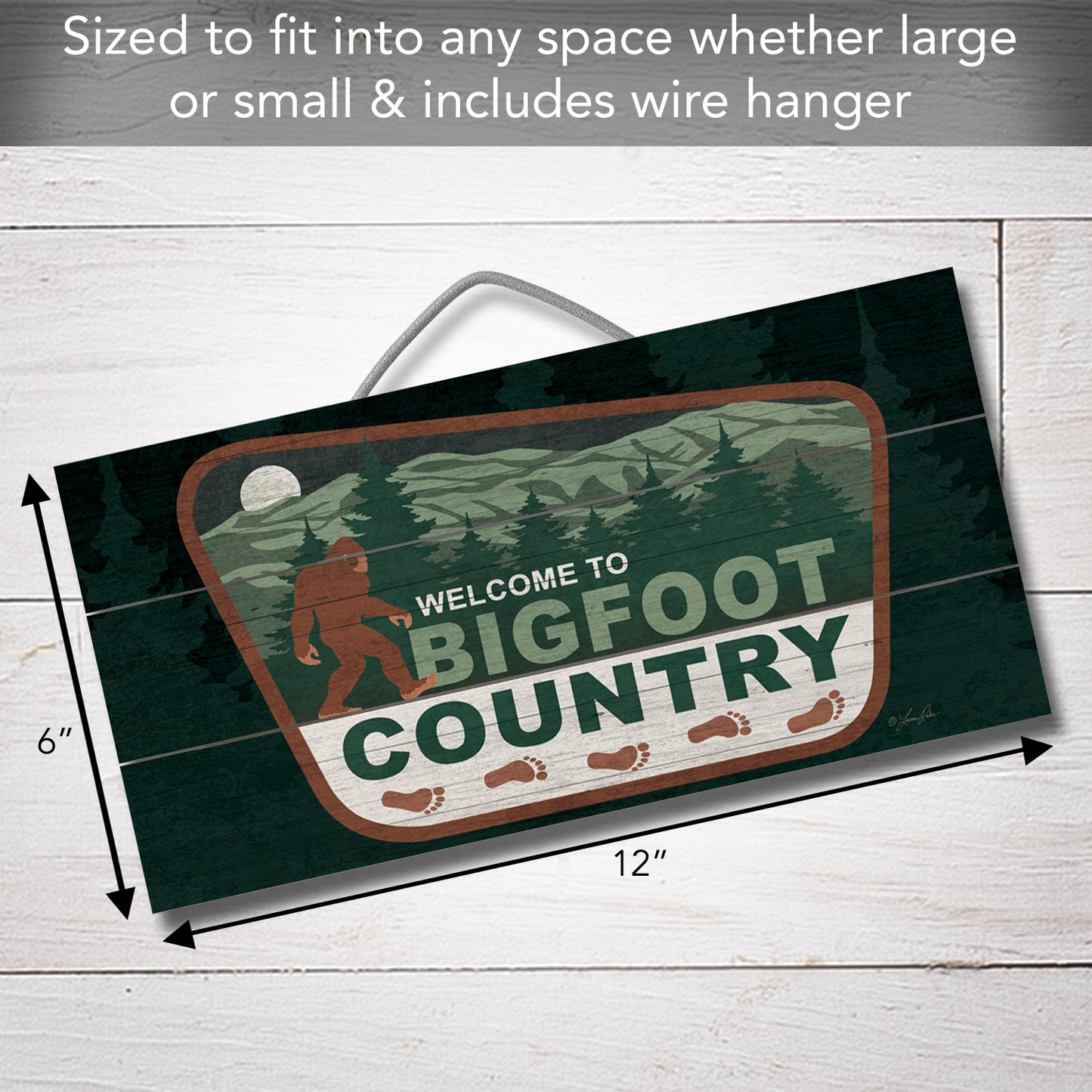 Highland Home Bigfoot Country Decorative Slatted Pallet Wood Sign 12" by 6" Features Wire Hanger That Doubles As An Easel
