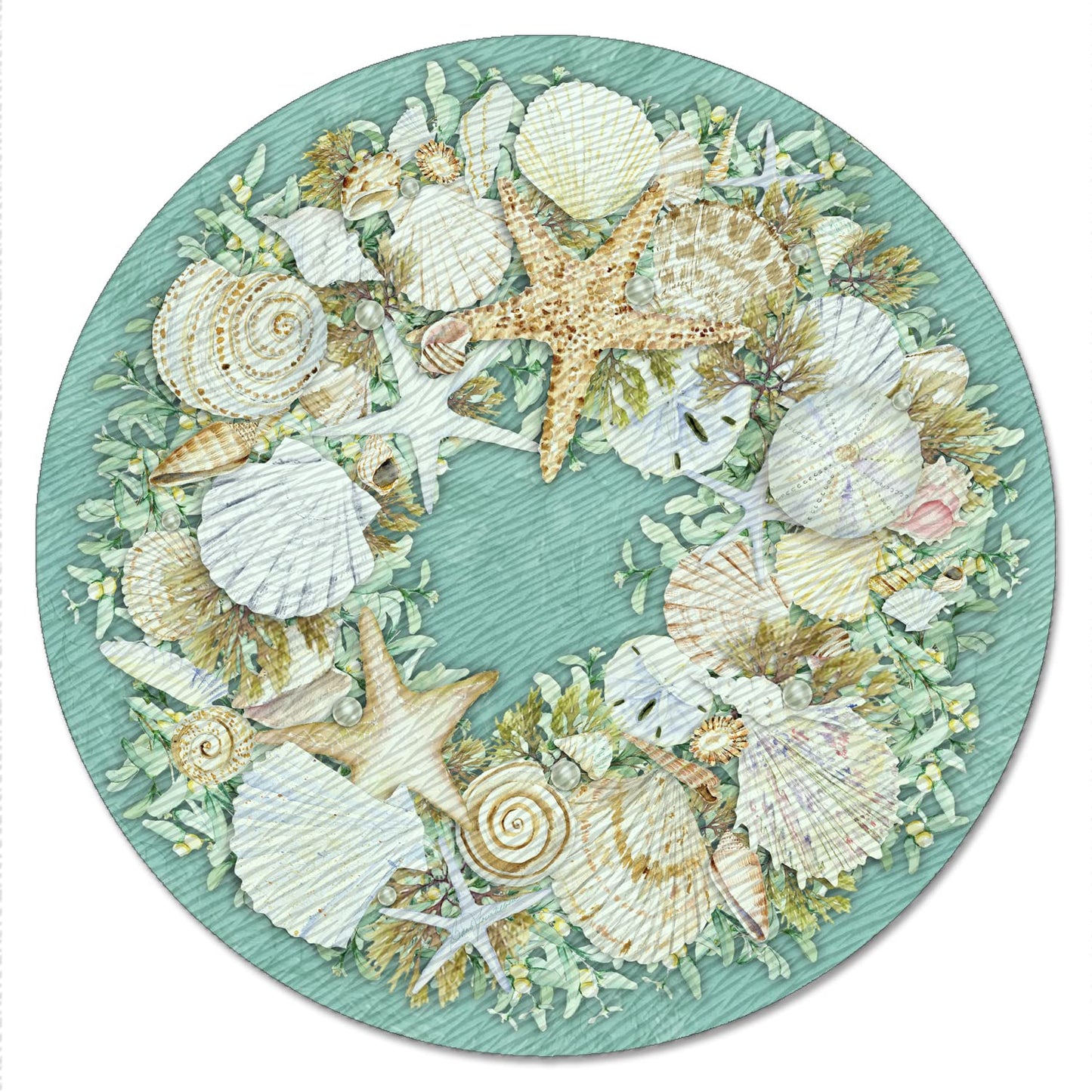 CounterArt Coastal Wreath 4mm Tempered Glass Lazy Susan Turntable 13” Diameter