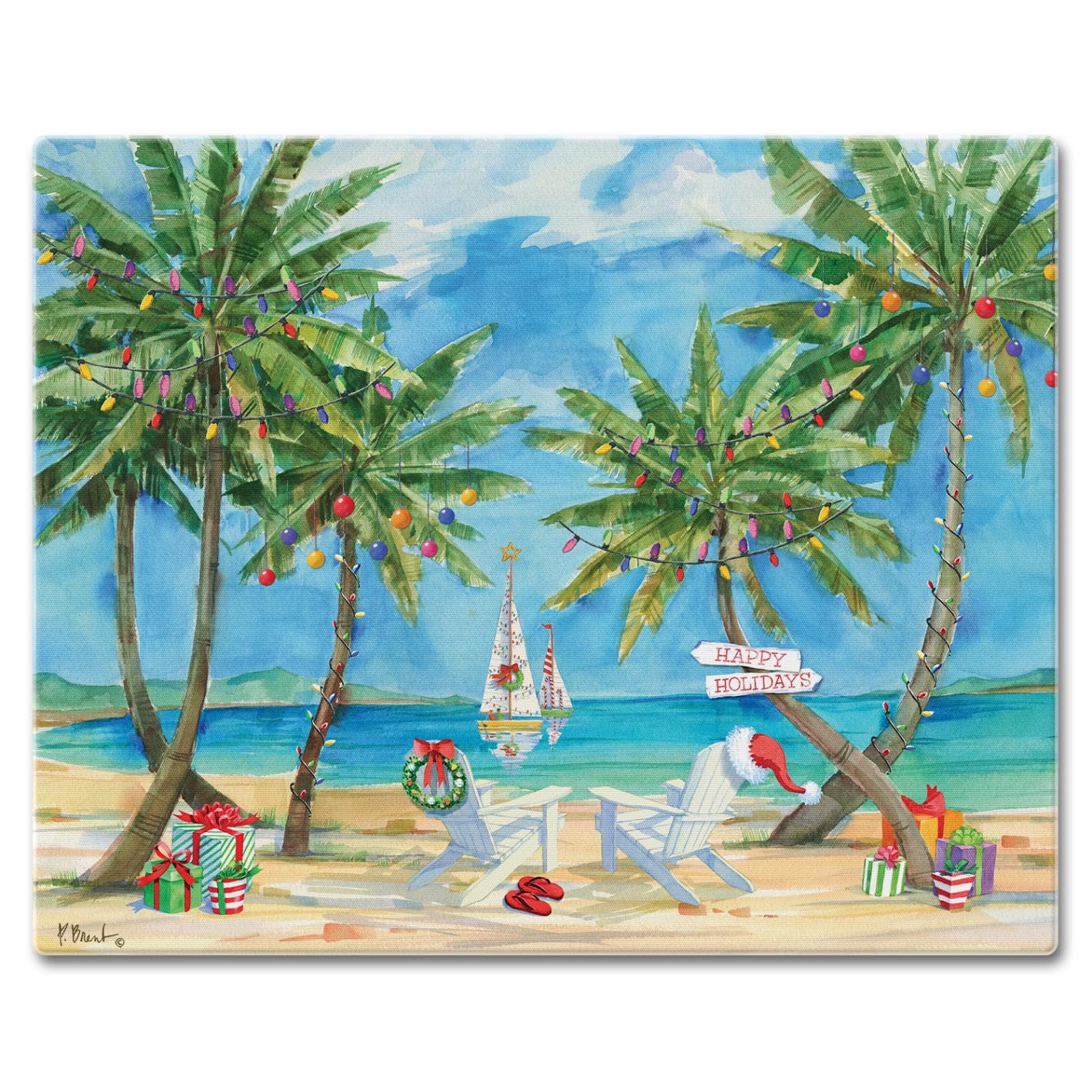 CounterArt Holiday Palms 3mm Tempered Glass Cutting Board 15" x 12" Manufactured in the USA