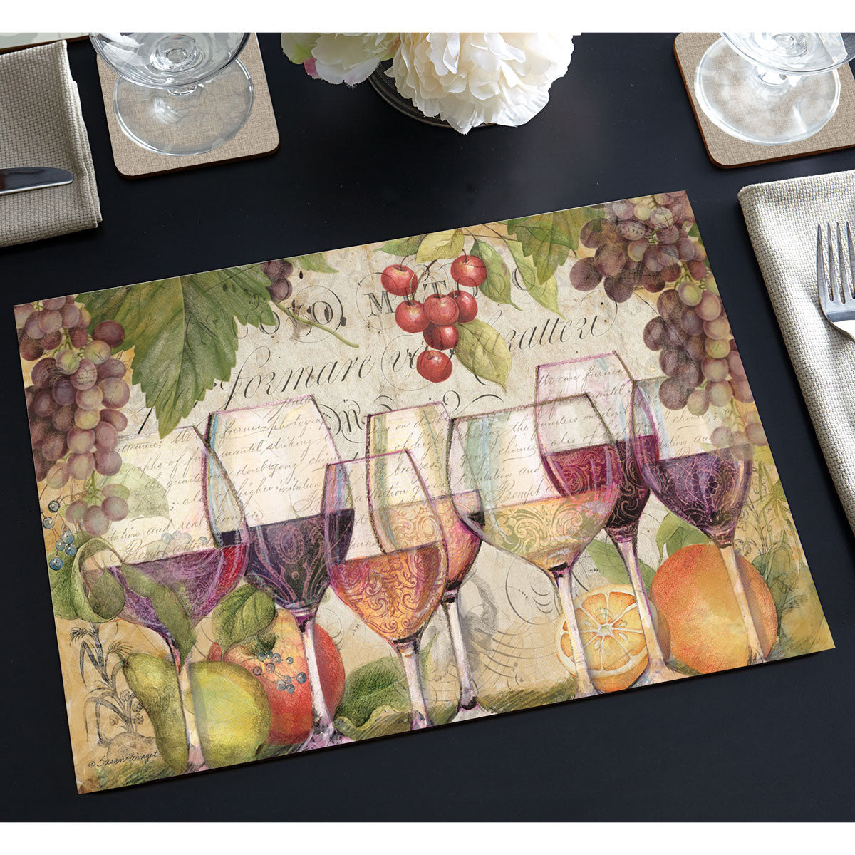 Counterart Wine Country 24 Sheet Premium Reusable Paper Placemat in Resealable Bag 17" x 11" Manufactured in The USA