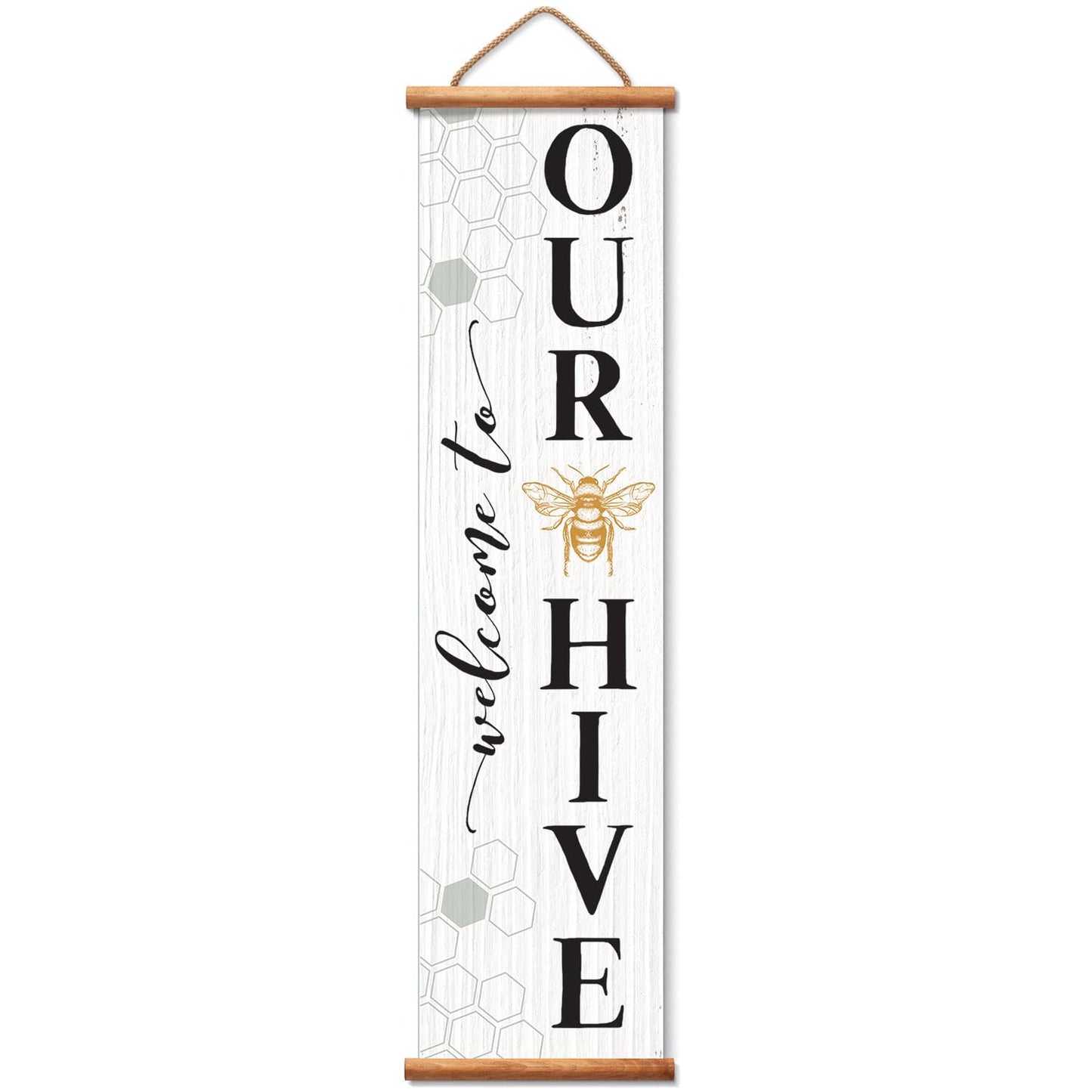Highland Home Welcome To Our Hive Indoor/Outdoor Vinyl Hanging Entryway Sign Made in the USA Reusable Easy Wipes Clean Easy Storage
