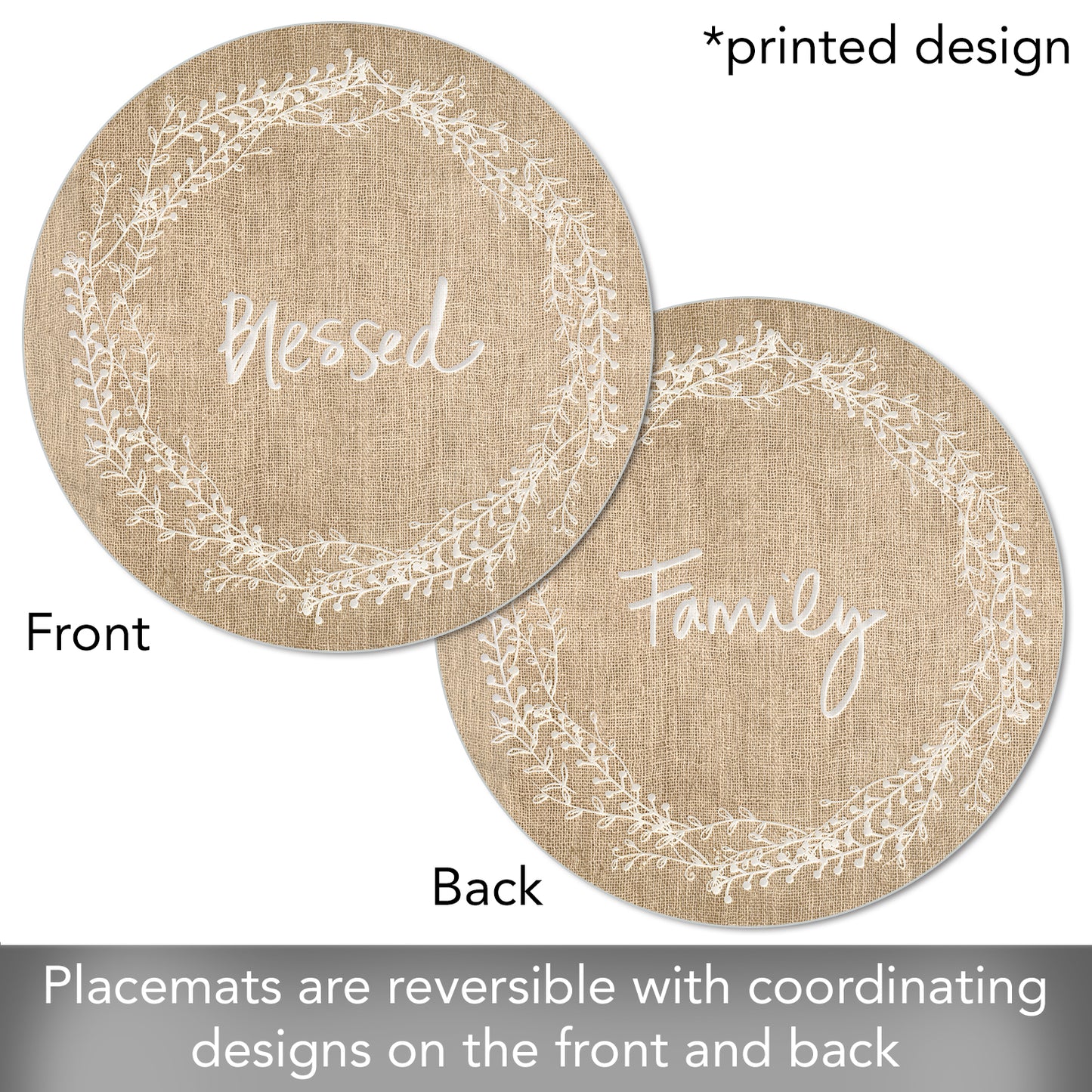 CounterArt Family Blessed 4 Pack Round Reversible Easy Care Flexible Placemats Made in the USA