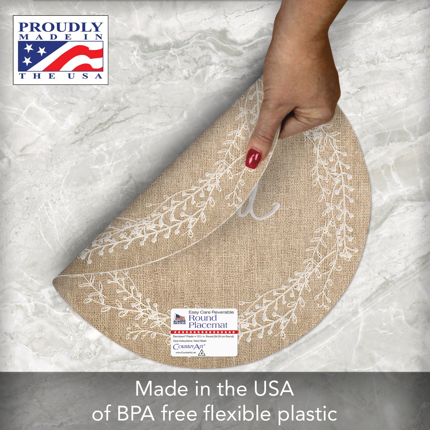 CounterArt Family Blessed 4 Pack Round Reversible Easy Care Flexible Placemats Made in the USA