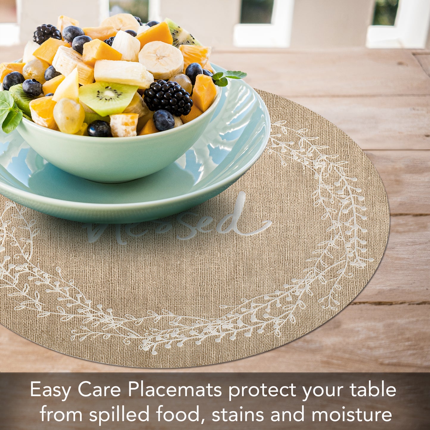 CounterArt Family Blessed 4 Pack Round Reversible Easy Care Flexible Placemats Made in the USA