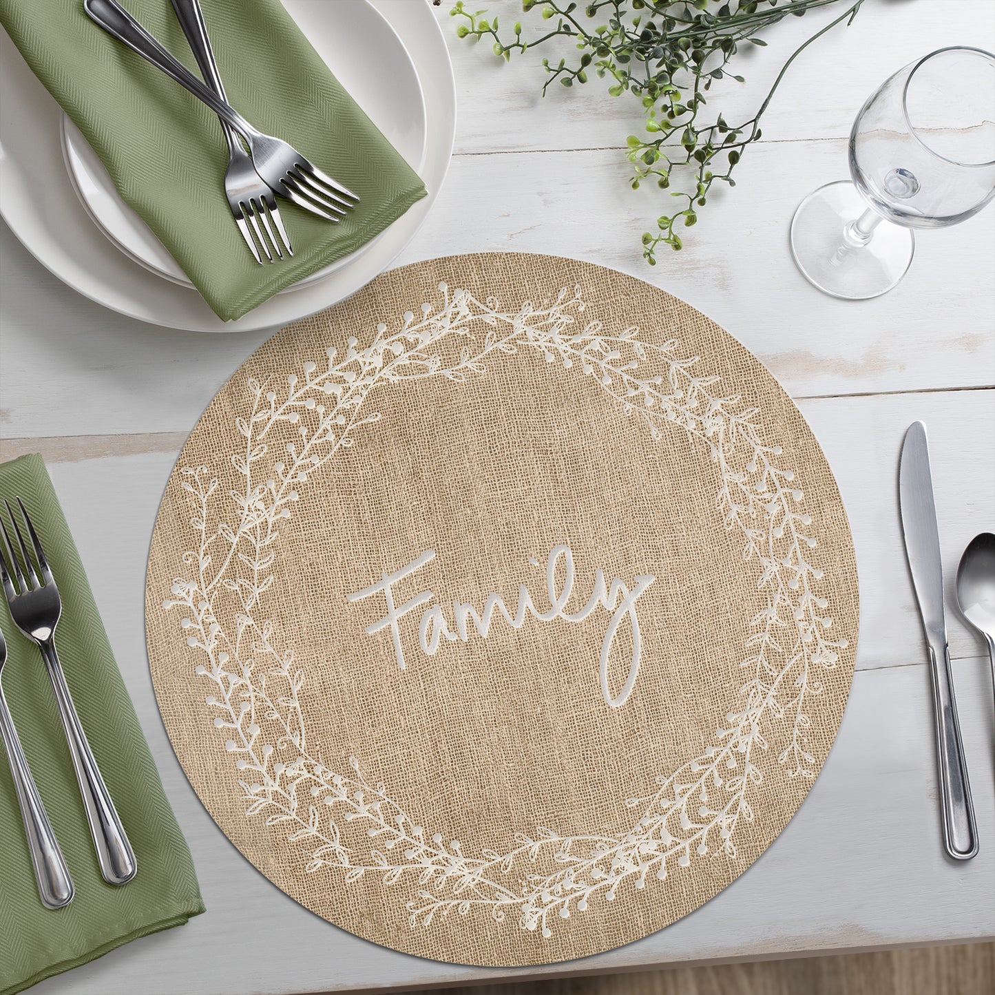 CounterArt Family Blessed 4 Pack Round Reversible Easy Care Flexible Placemats Made in the USA