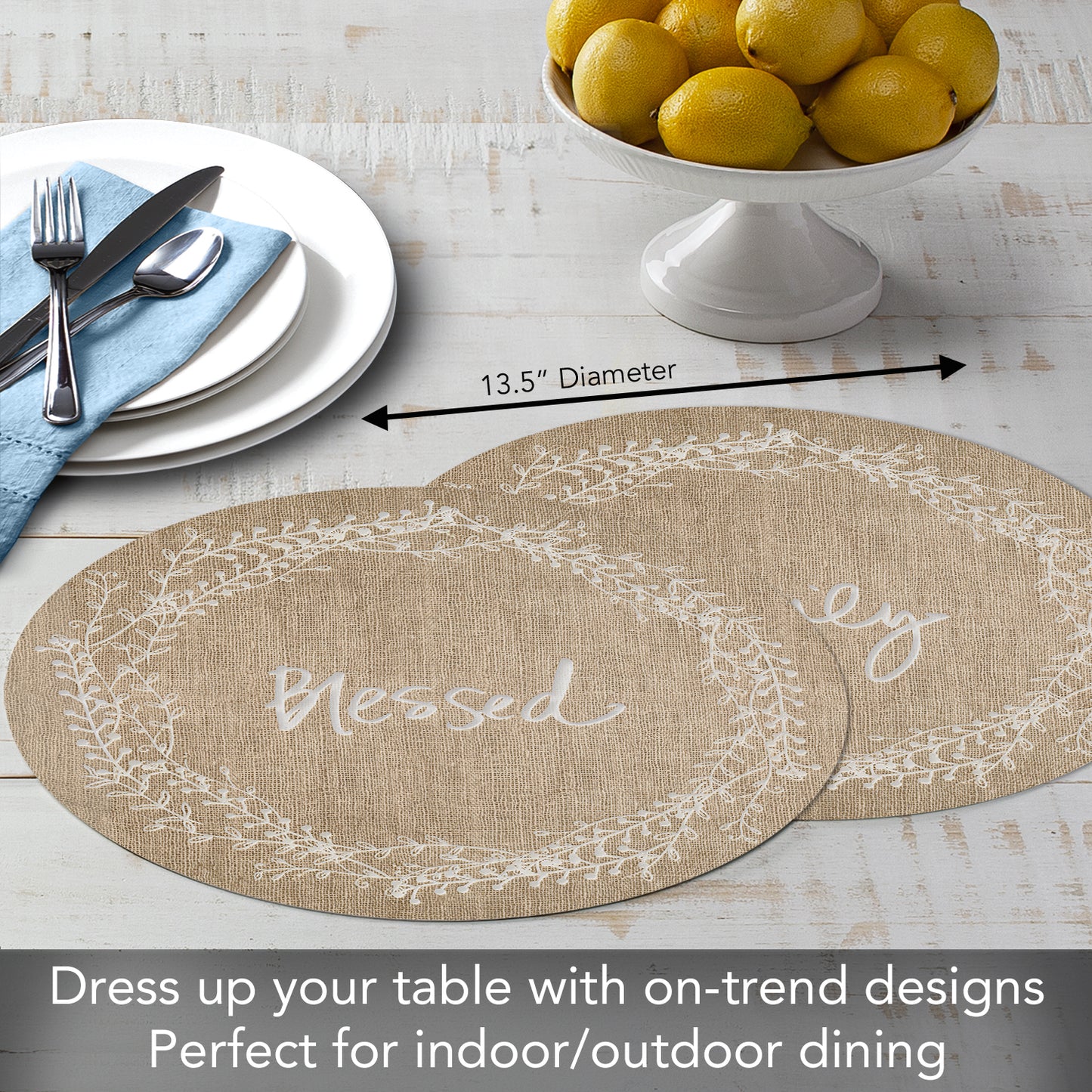 CounterArt Family Blessed 4 Pack Round Reversible Easy Care Flexible Placemats Made in the USA