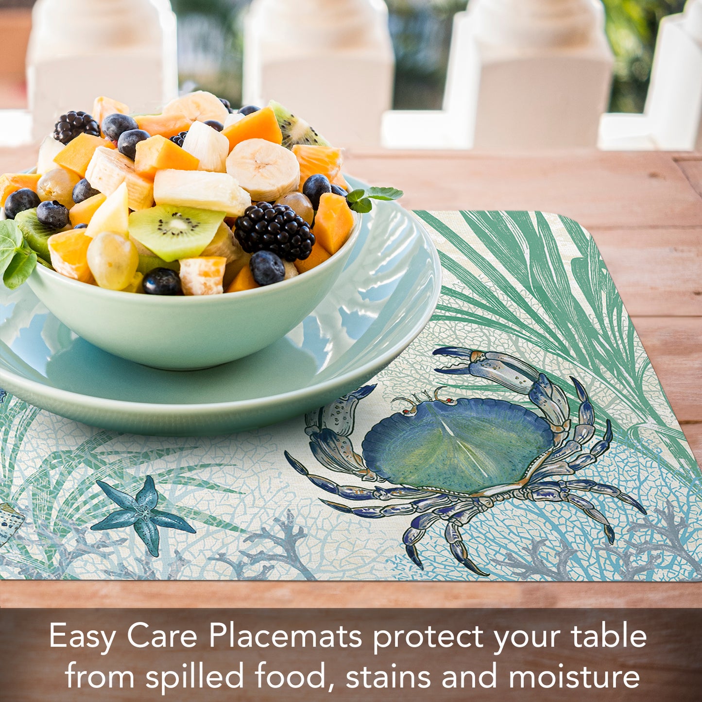 CounterArt Oceana Crab 4 Pack Reversible Easy Care Flexible Placemats Made in the USA