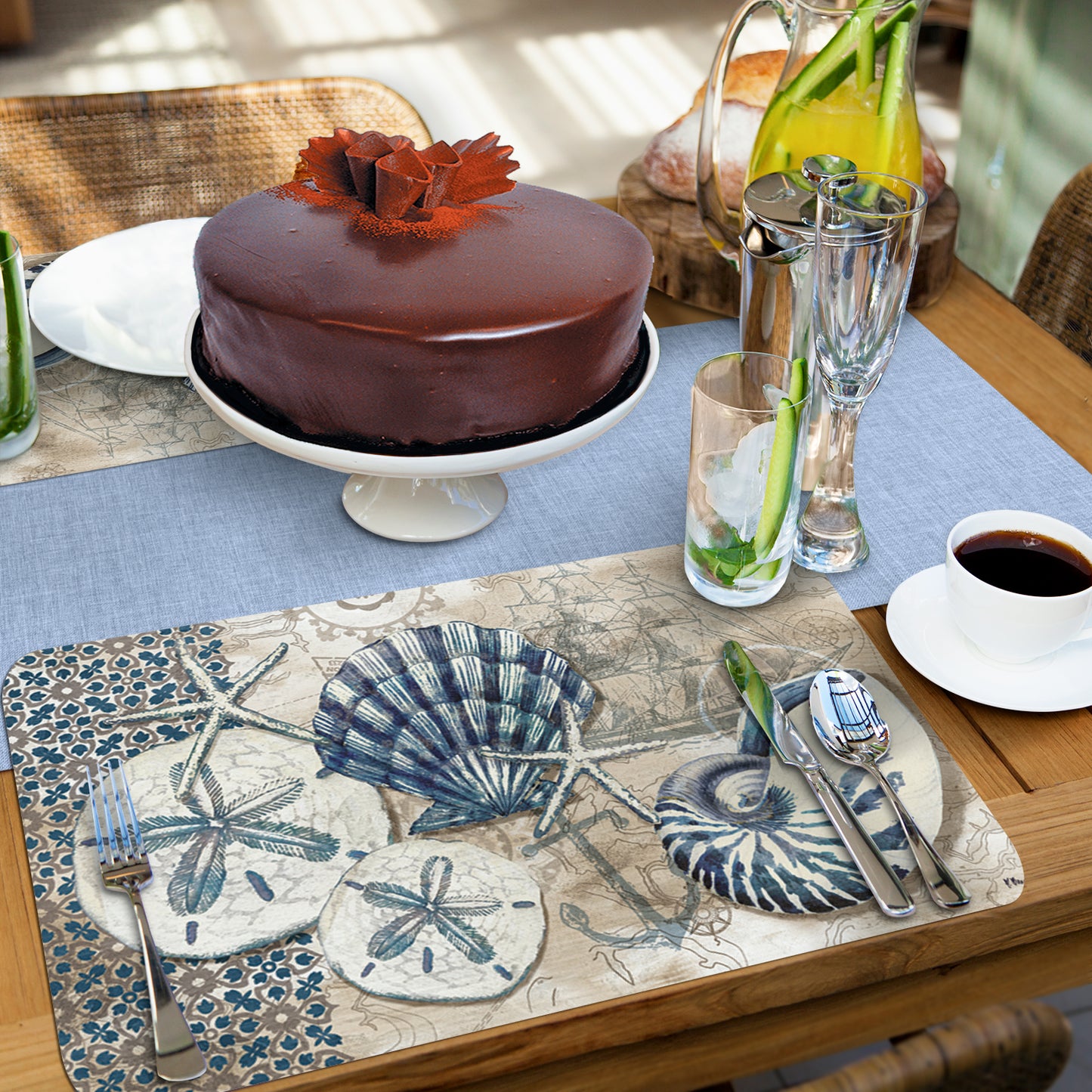 CounterArt Tide Pool Shells 4 Pack Reversible Easy Care Flexible Placemats Made in the USA