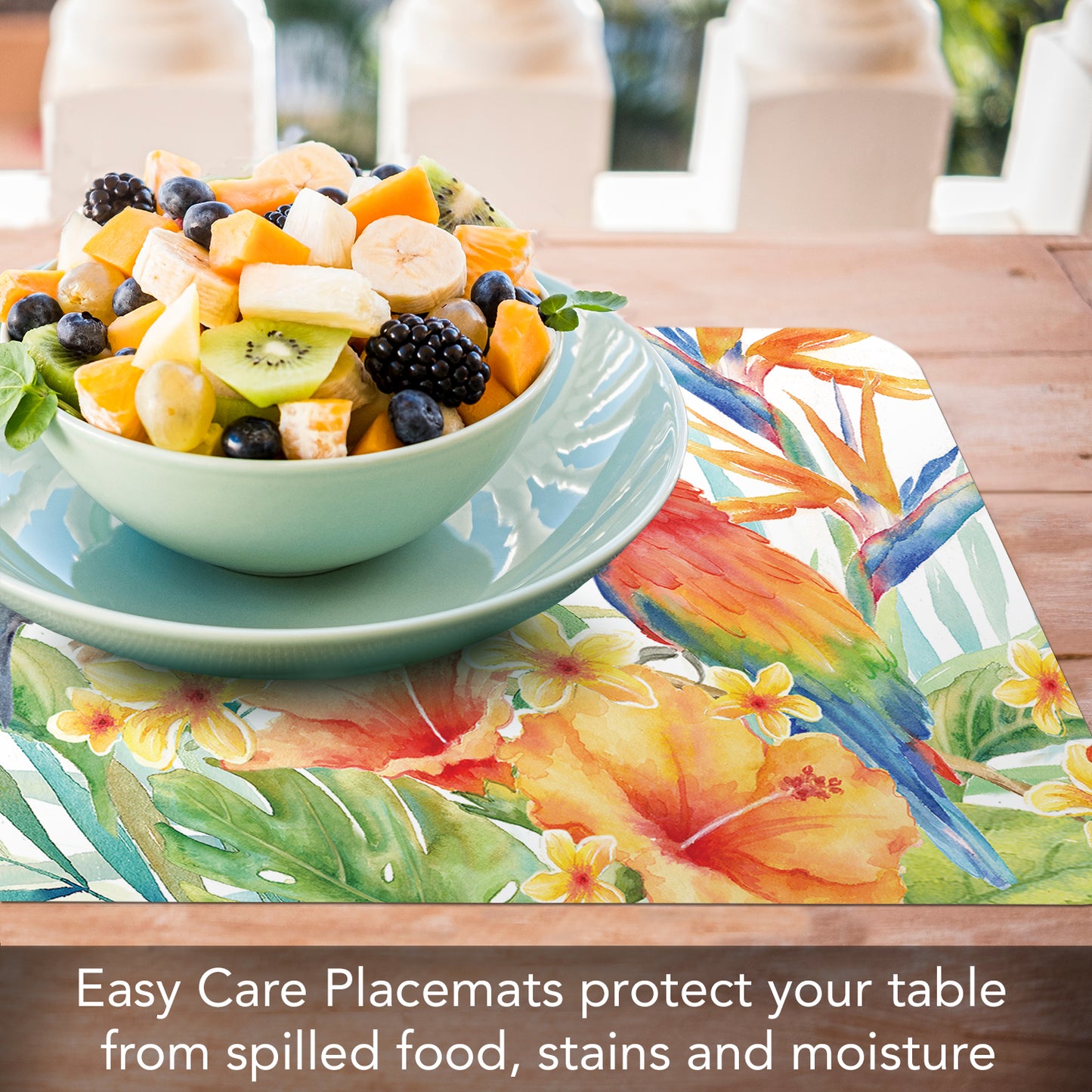 Counterart Tropical Birds 4 Pack Reversible Easy Care Flexible Placemats Made in the USA