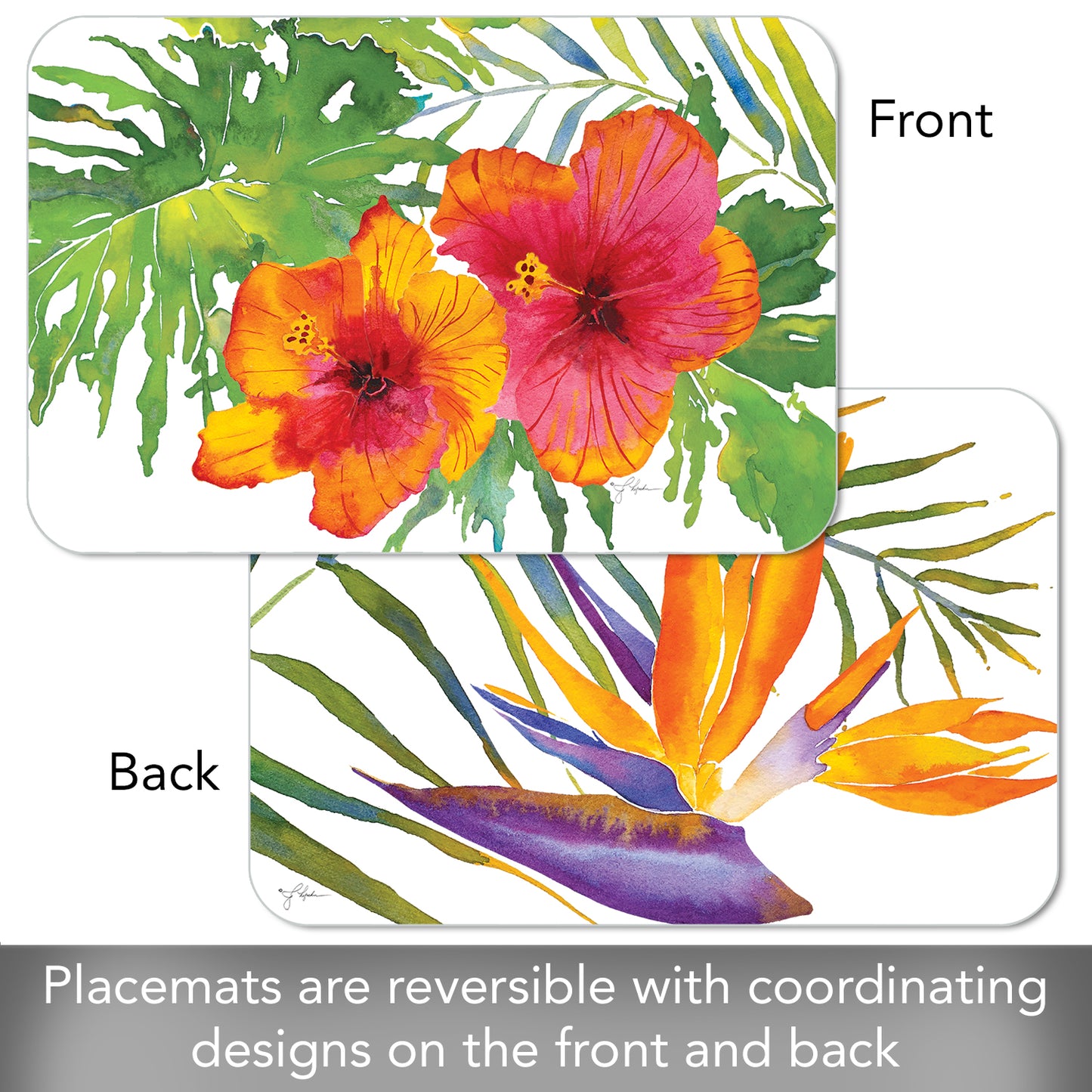 Counterart Tropical Paradise 4 Pack Reversible Easy Care Flexible Placemats Made in the USA