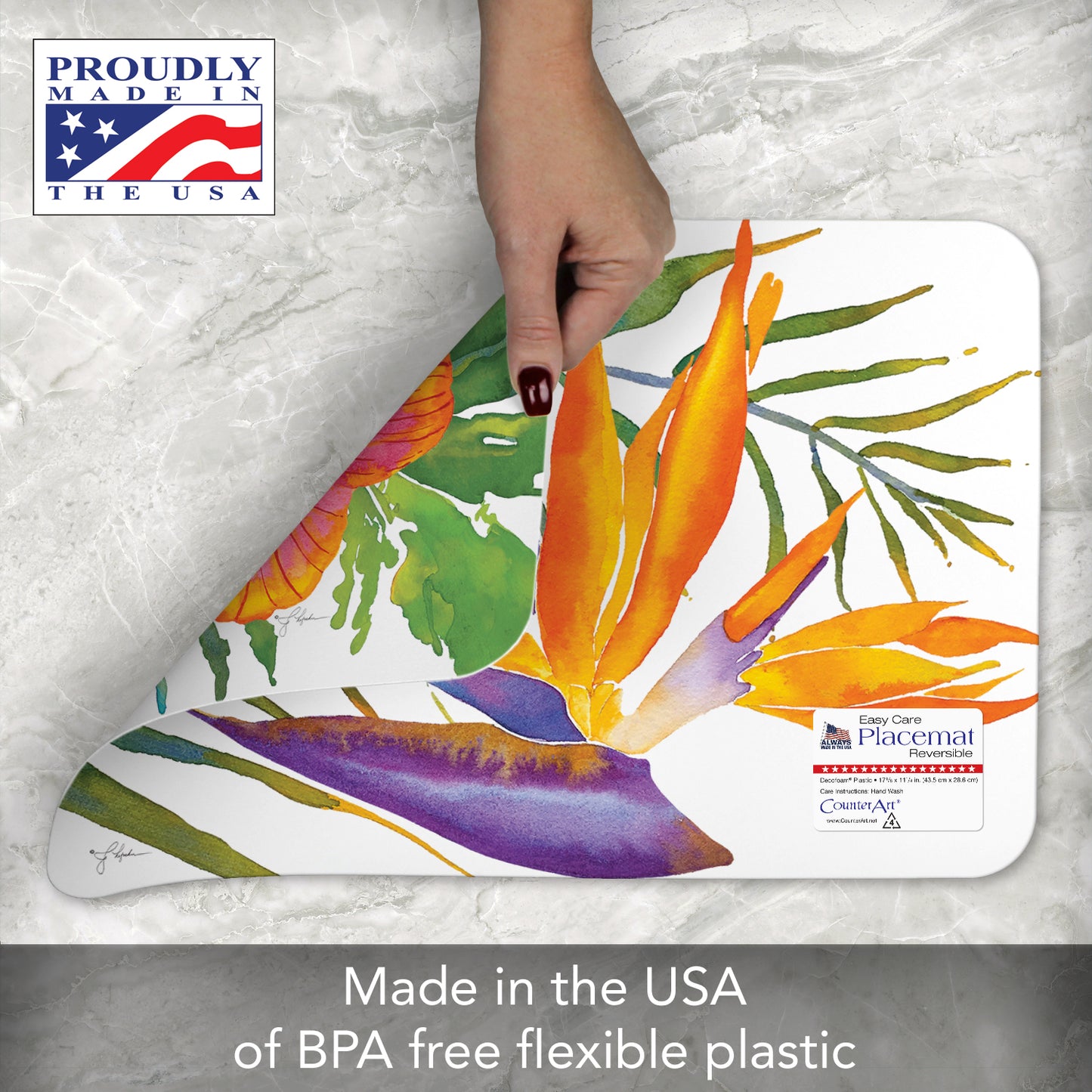 Counterart Tropical Paradise 4 Pack Reversible Easy Care Flexible Placemats Made in the USA