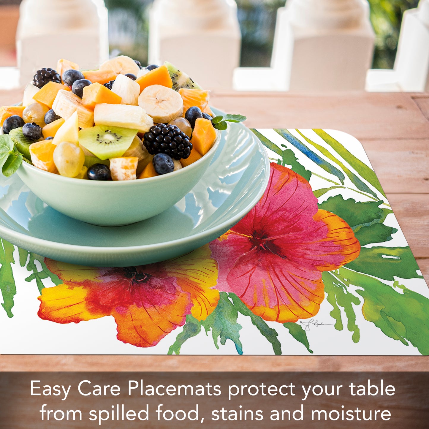 Counterart Tropical Paradise 4 Pack Reversible Easy Care Flexible Placemats Made in the USA