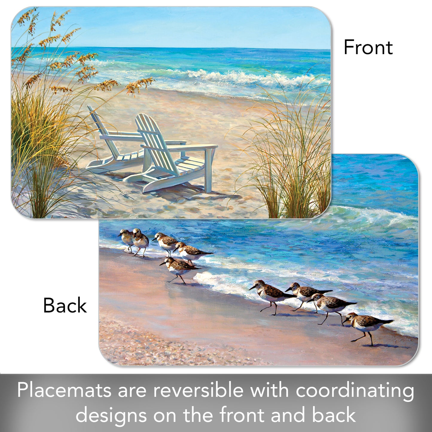 CounterArt Ocean View 4 Pack Reversible Easy Care Flexible Placemats Made in the USA