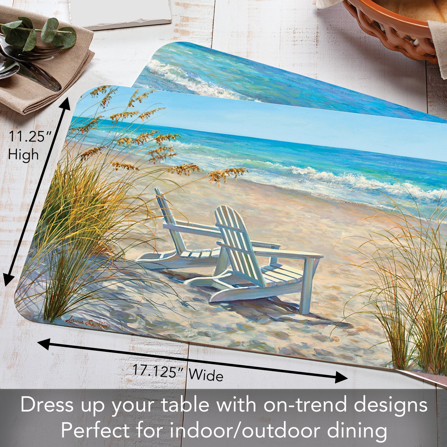 CounterArt Ocean View 4 Pack Reversible Easy Care Flexible Placemats Made in the USA