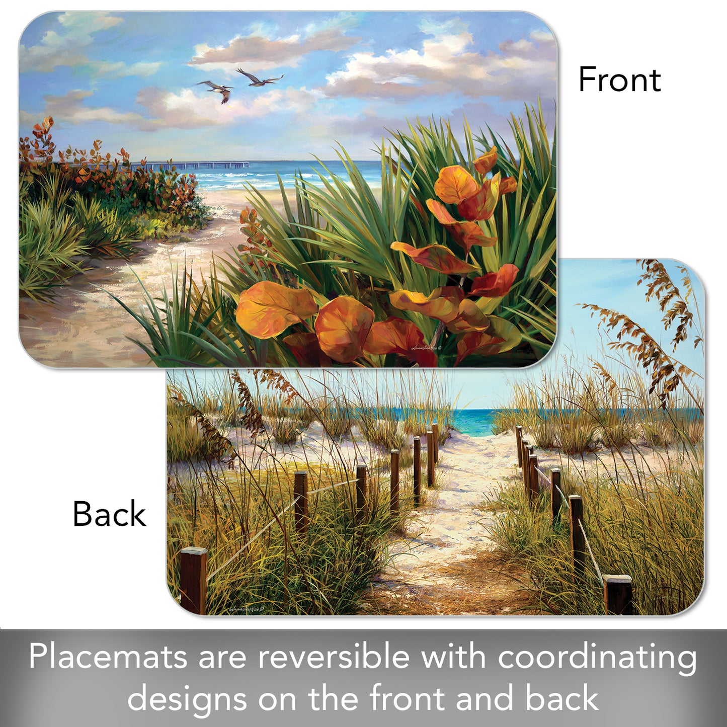 CounterArt Beach Path 4 Pack Reversible Easy Care Flexible Placemats Made in the USA