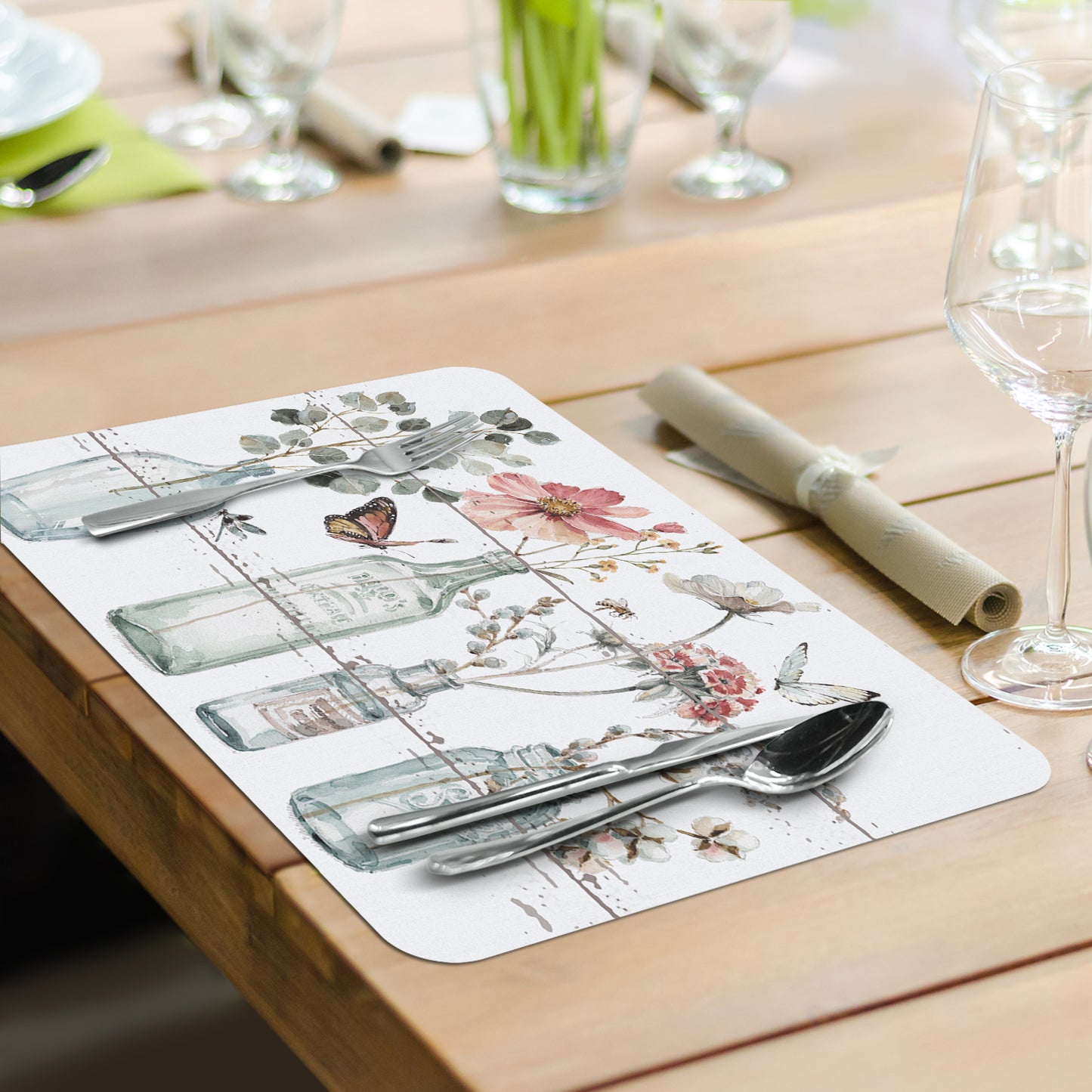 CounterArt Country Weekend 4 Pack Reversible Easy Care Flexible Plastic Placemats Made in The USA BPA Free Easily Wipes Clean