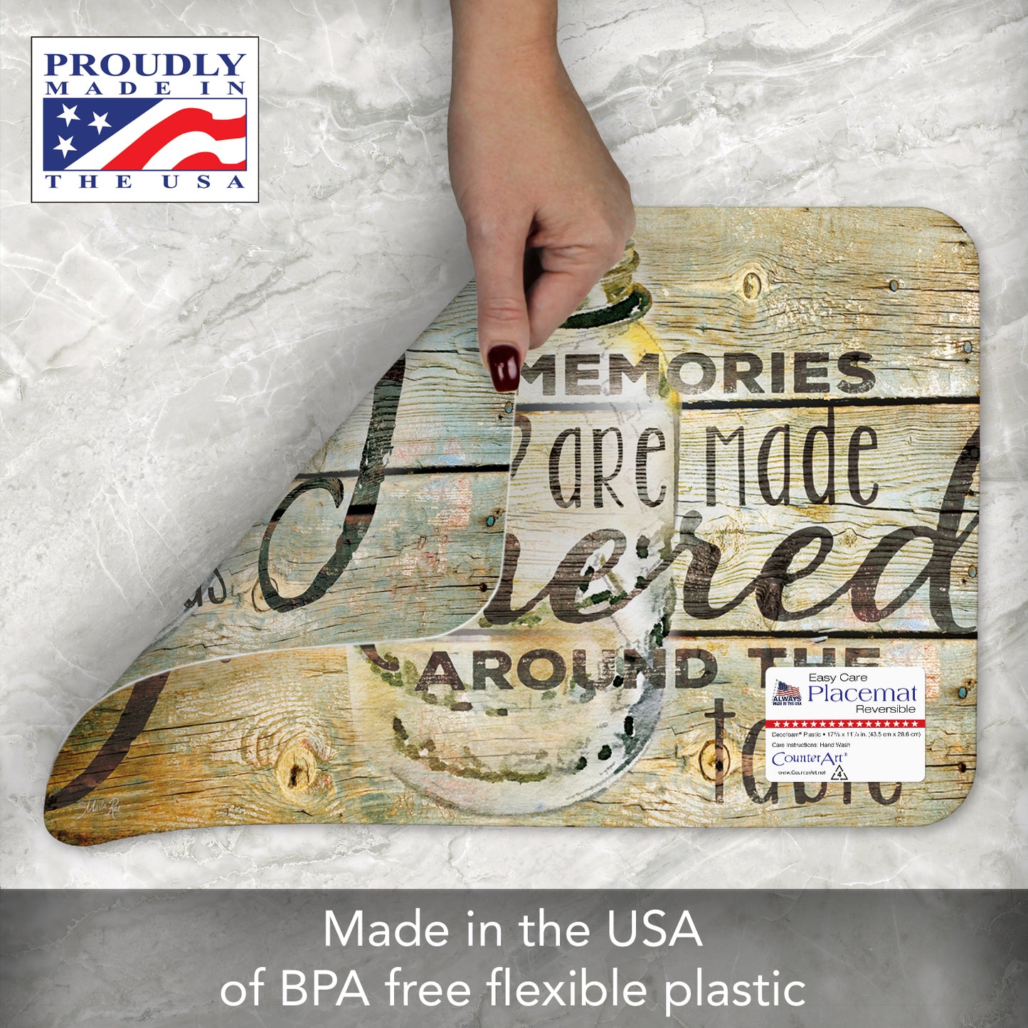 CounterArt Family Time 4 Pack Reversible Easy Care Flexible Placemats Made in the USA