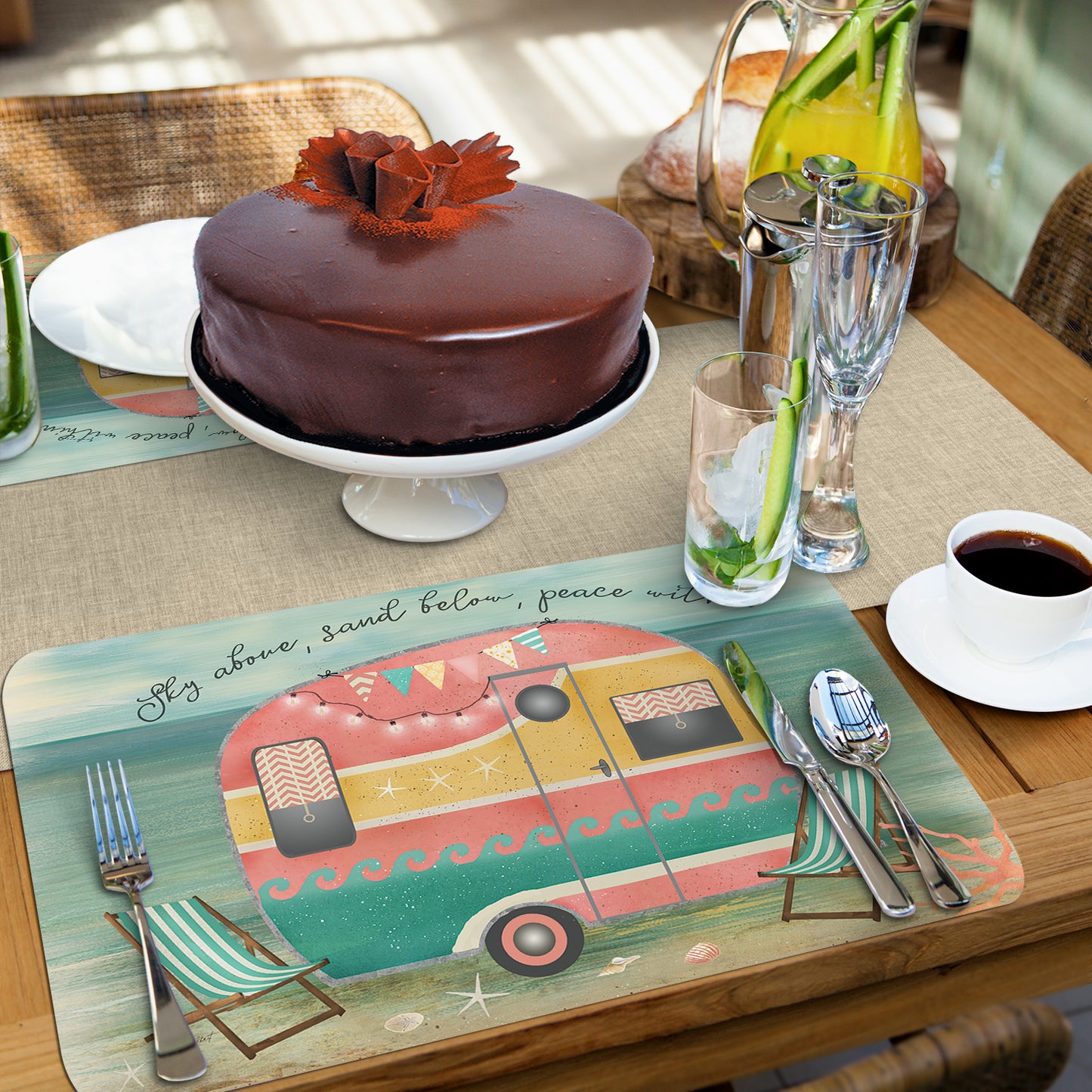 CounterArt Sunset Camper 4 Pack Reversible Easy Care Flexible Placemats Made in the USA