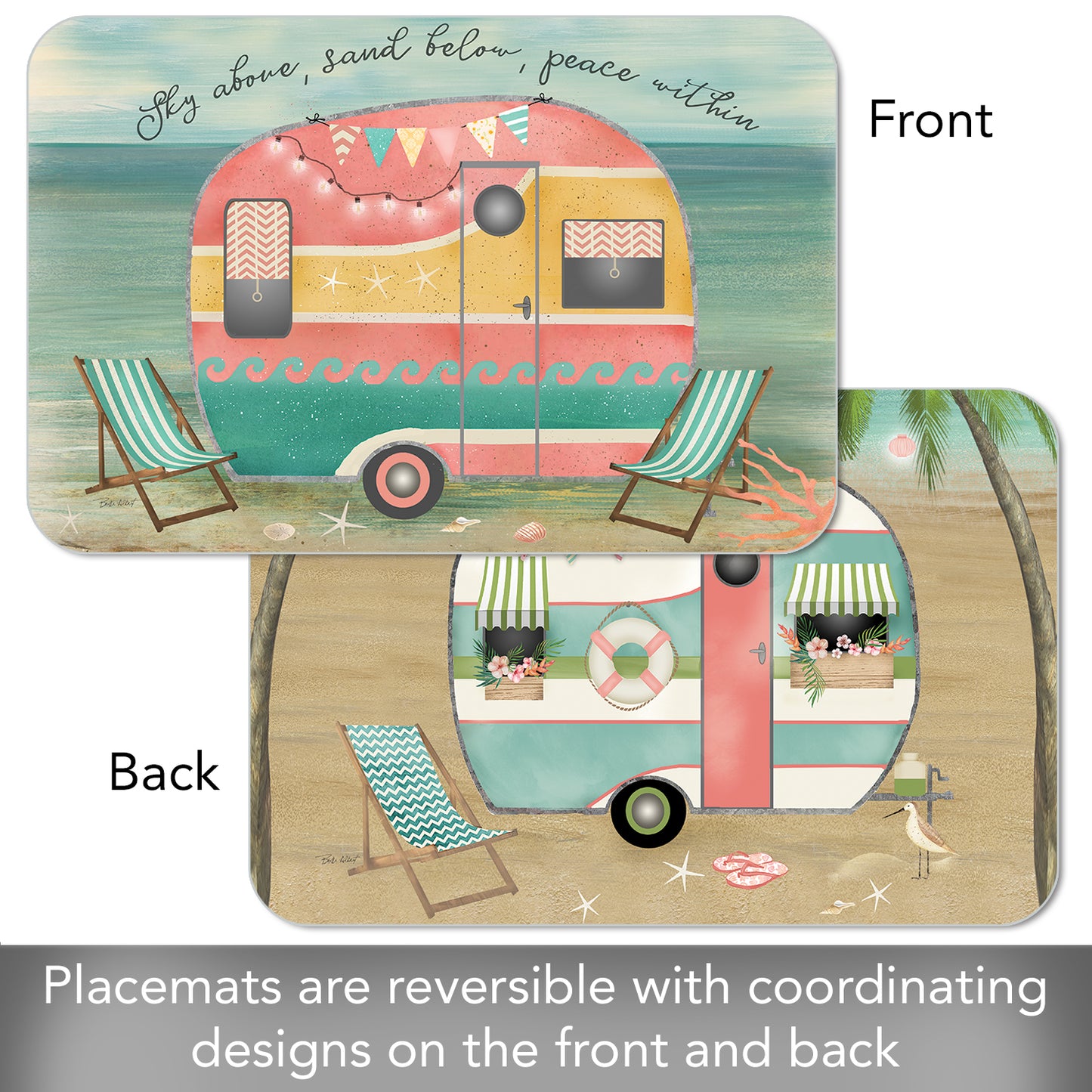 CounterArt Sunset Camper 4 Pack Reversible Easy Care Flexible Placemats Made in the USA