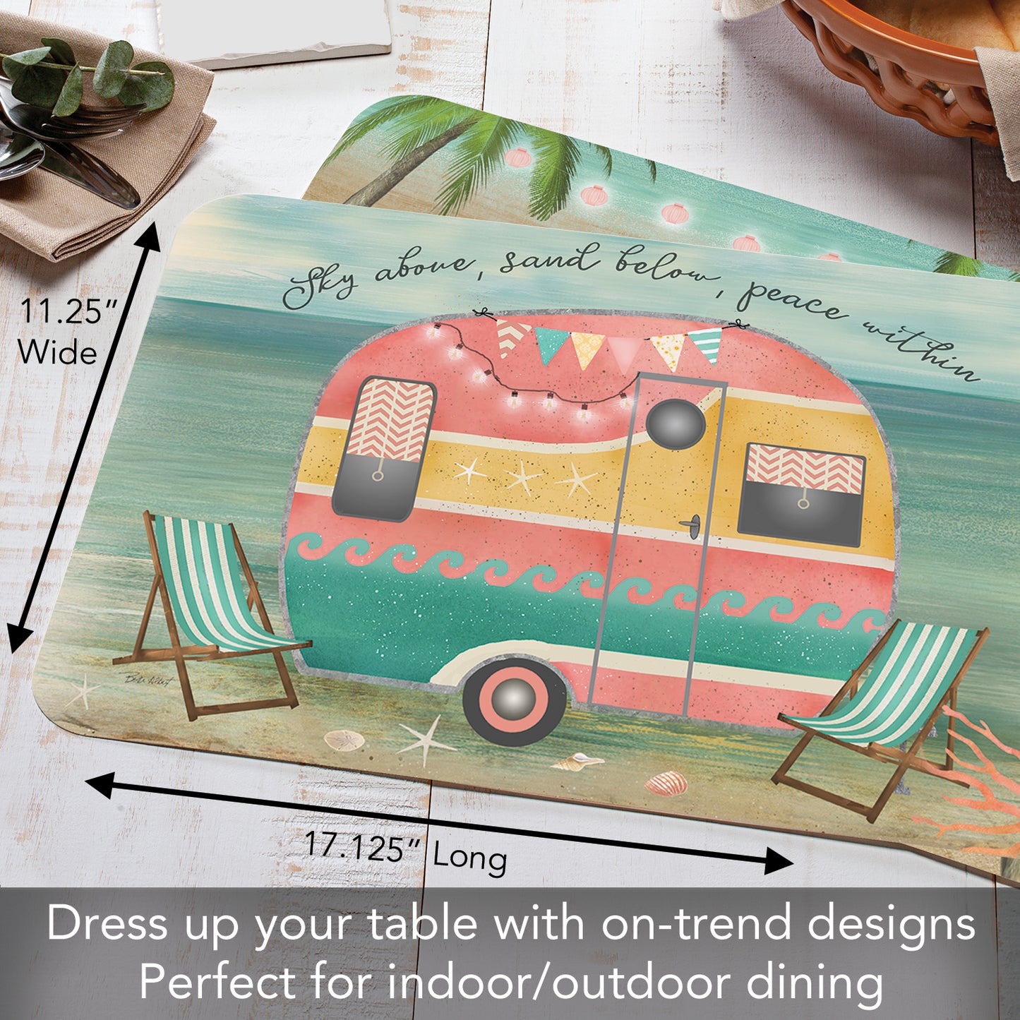 CounterArt Sunset Camper 4 Pack Reversible Easy Care Flexible Placemats Made in the USA